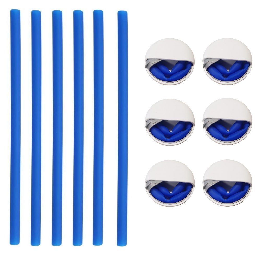 MAVURA Trinkhalme Silikon Strohhalme mit Aufbewahrungsdose Strohhalm XXL  Trinkhalm Set Blau wiederverwendbar 24cm [6er Set]