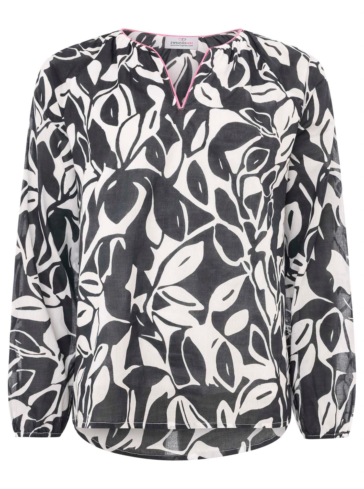 Zwillingsherz Shirtbluse "Blätter Zweifarbig" mit Blätter-Motiv günstig online kaufen