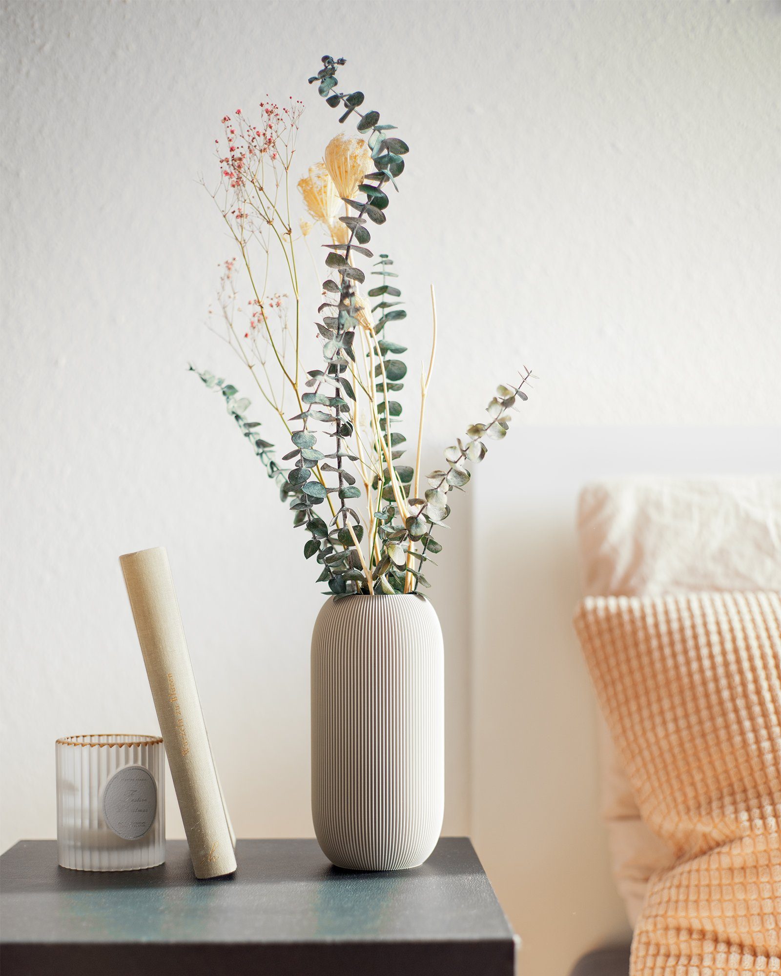 Dennismaass. Dekovase VASE 27cm, 3D für Vase wundervolle Art, hellgrau PILLE, Blumen Rillen, dem dekorative aus Drucker aller