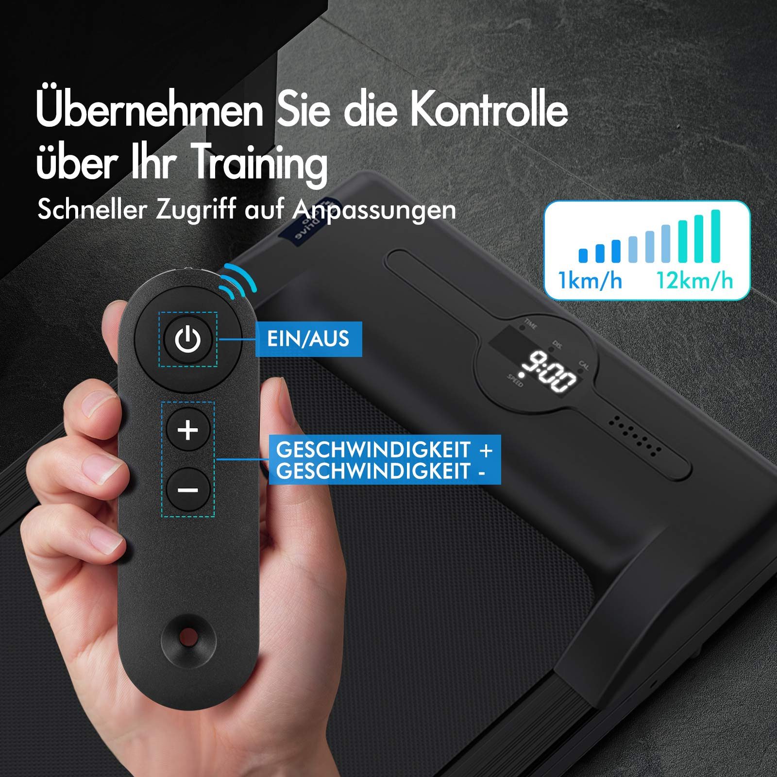 BLACK LORD Laufband für Zuhause, Walking Pad, Klappbares Untertisch-Laufband mit Armlehne (119 x 48,5 x 103 cm, 1-tlg), mit Bluetooth, Fernbedienung, Lautsprecher, 1-12km/h