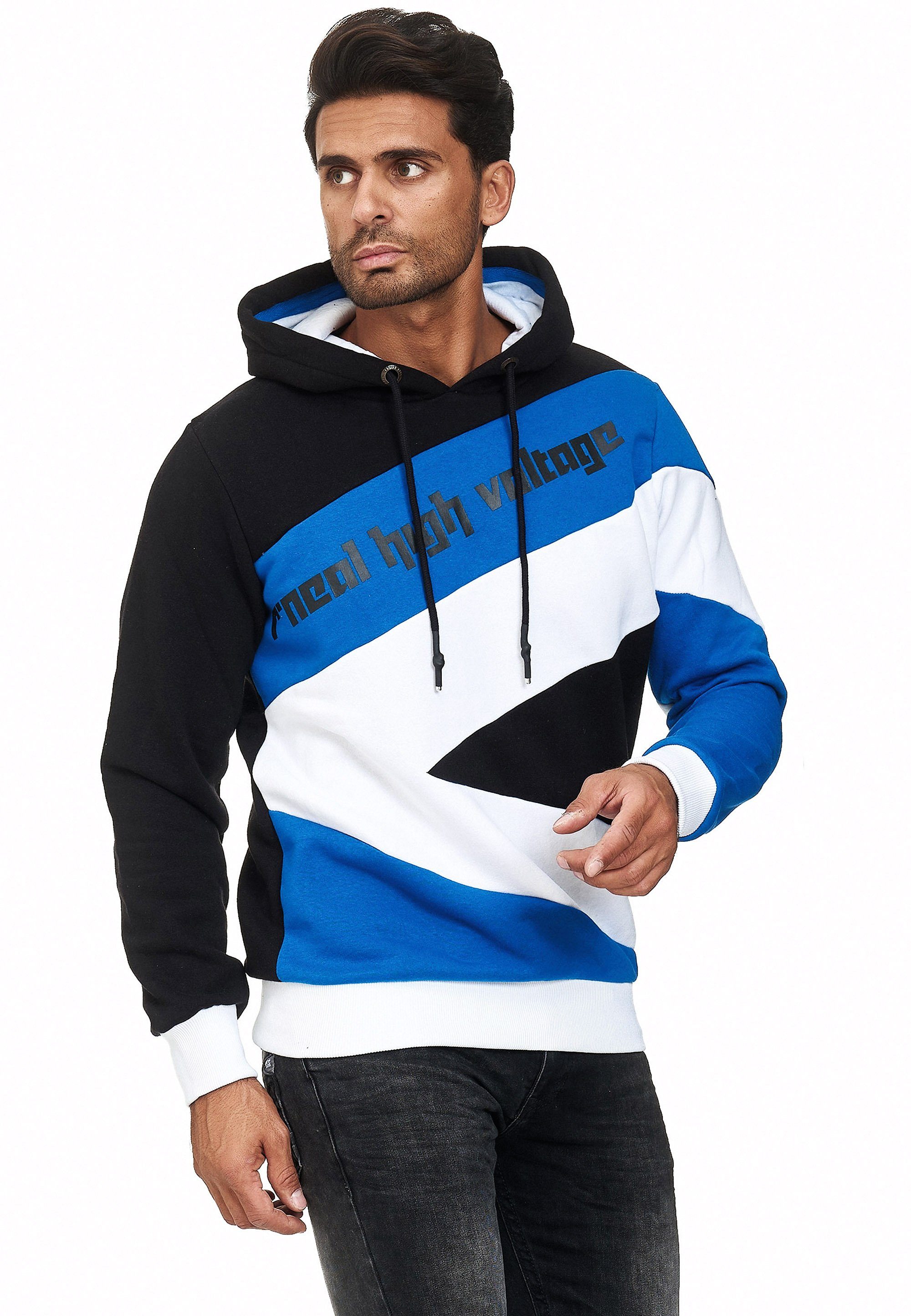 sportlichem Rusty Neal Kapuzensweatshirt schwarz-blau in Design