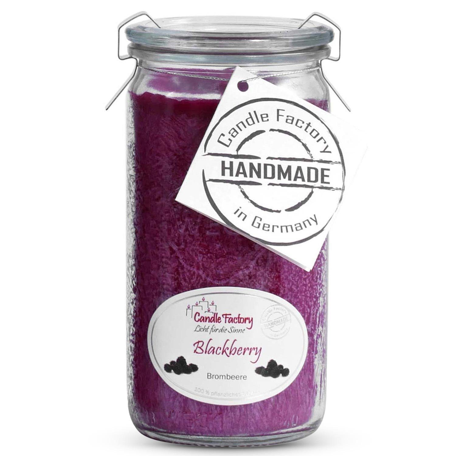 Landshop24 Duftkerze Candle-Factory Duftkerze aus Stearin im Weckglas Mini Jumbo (Duft: "Blackberry), brennt bis zu 70h