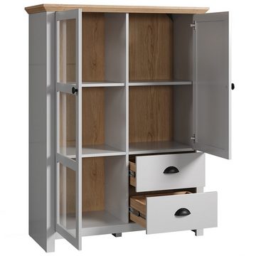 trendteam Highboard Landside, Anrichte Kommode Wohnzimmerschrank Sideboard Grau 97x130x41cm