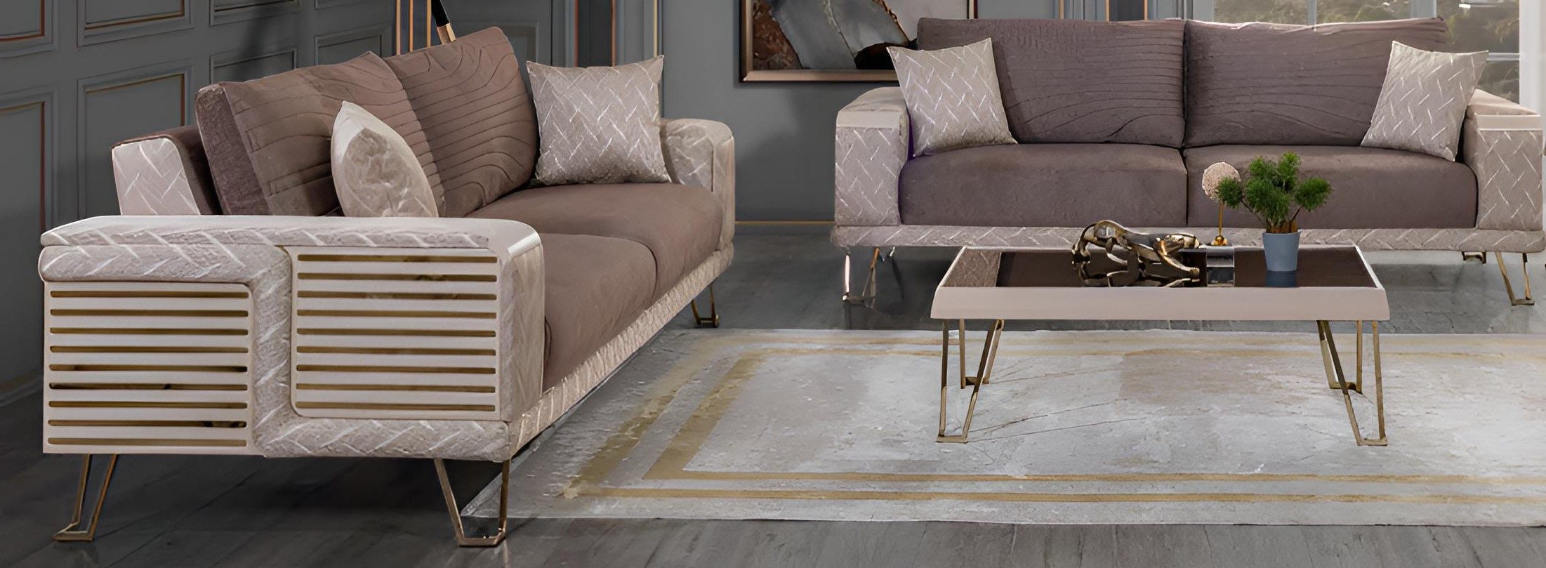 Xlmoebel Couchtisch Eleganter Couchtisch mit goldfarbenem Metallrahmen und glatten Ec, Made in Europa