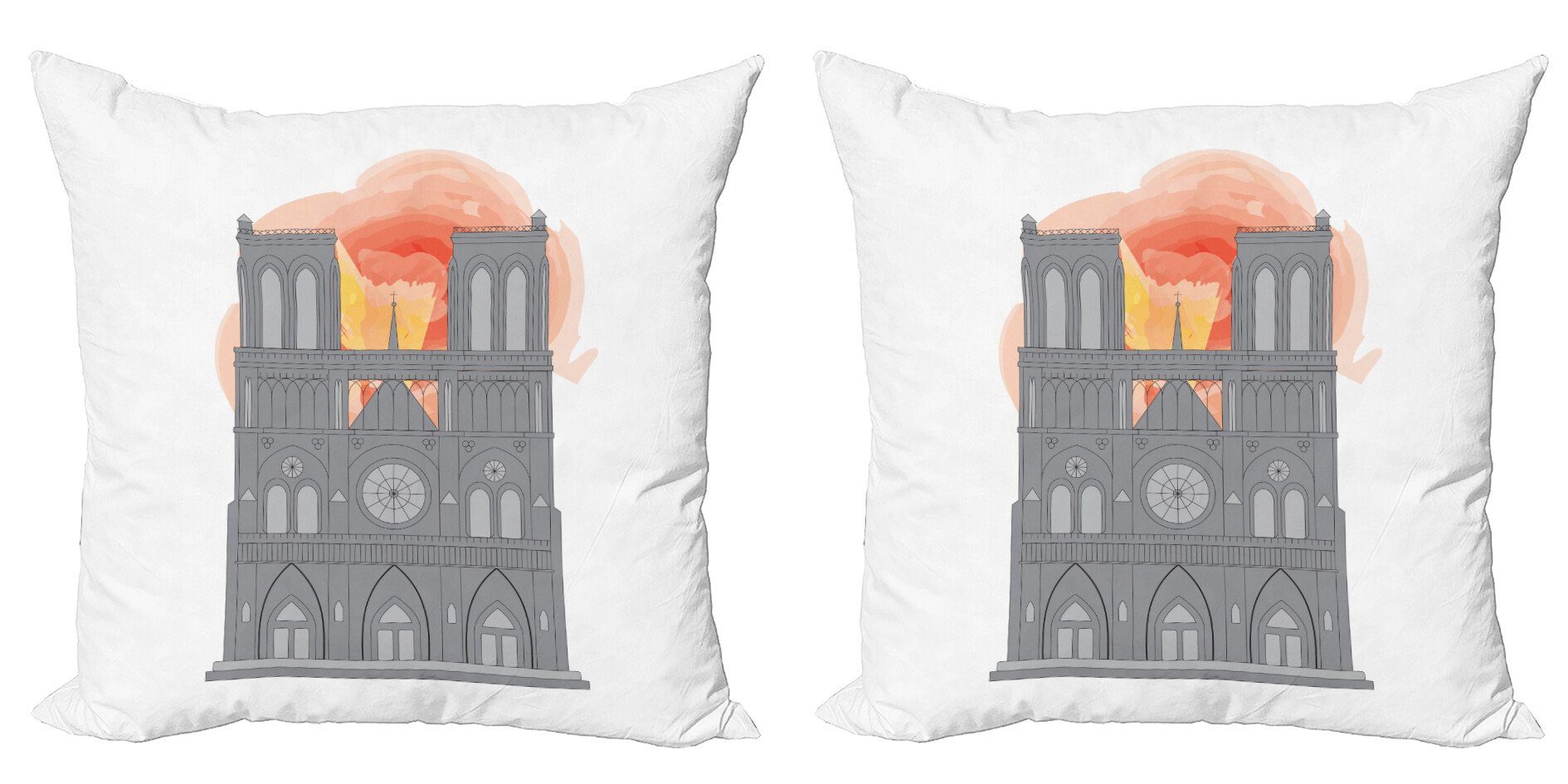 Kissenbezüge Modern Accent Doppelseitiger Digitaldruck, Abakuhaus (2 Stück), Notre Dame De Paris Strichzeichnung