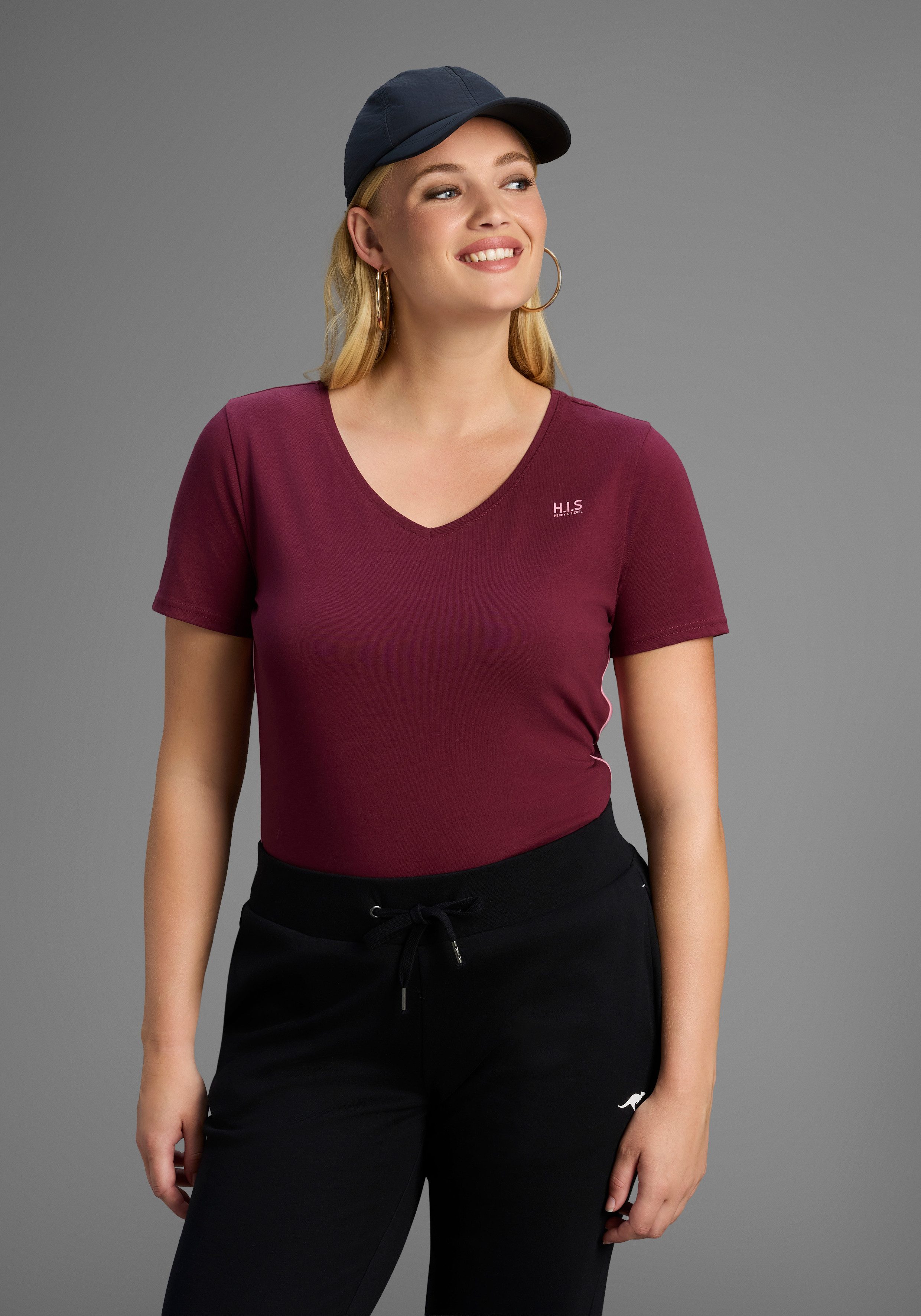 H.I.S T-Shirt Kurzarm, figurfreundlicher Schnitt, unifarben, günstig online kaufen