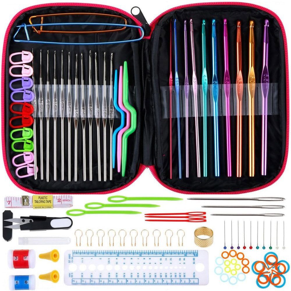 FELIXLEO Häkelnadeln Häkelnadel Set mit Stricknadeln Zubehöre und Tasche, EINWEG, 2 St.