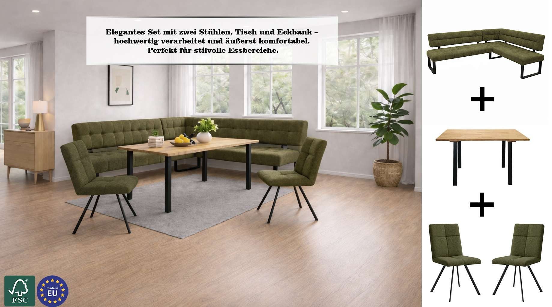 Home affaire Eckbank Mia Küchenbank, Polsterbank, Esszimmerbank, 207x167 cm, Moderne Bank und Farben, Sitzplatzanzahl: 5, Frei in Raum stellbar