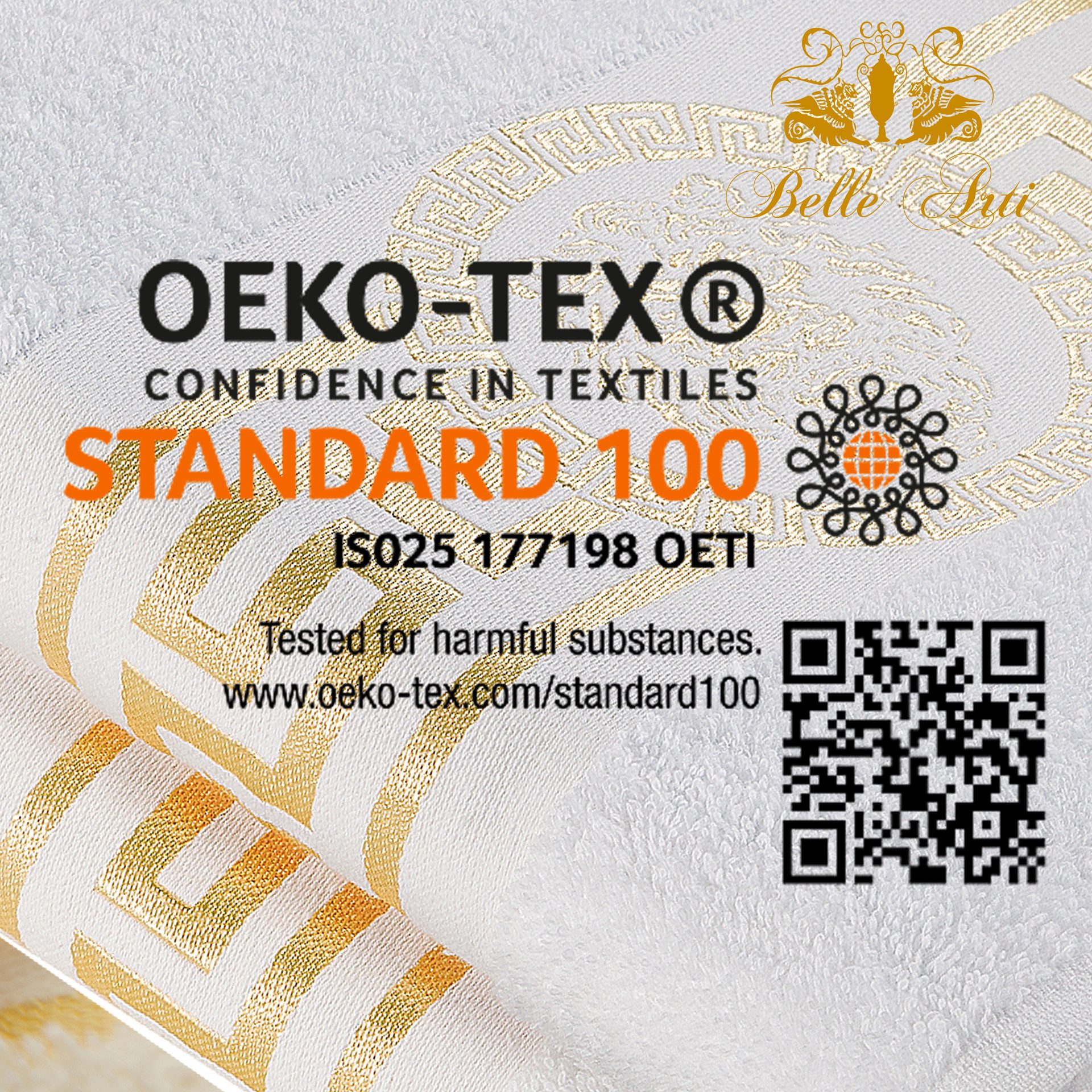Belle Arti Bademantel Bademantel Damen Herren Mäander schwarz weiss gold - 100% Baumwolle