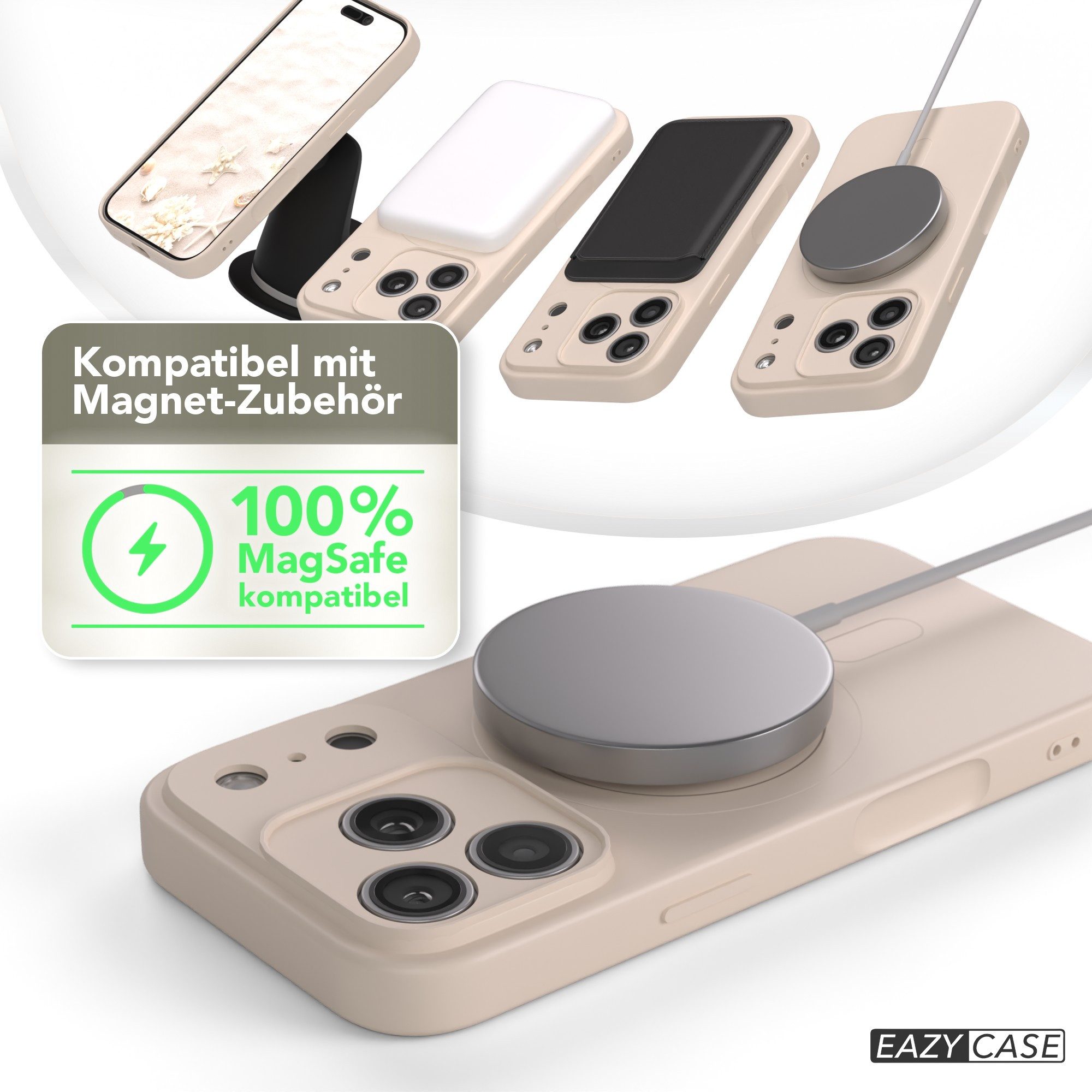 EAZY CASE Handyhülle für Apple iPhone 17 Pro Hülle Silikon 6,3 Zoll, Schutzcase mit MagSafe Slimcover Silikonschutzhülle elastisch Taupe – Bild 5 von 5