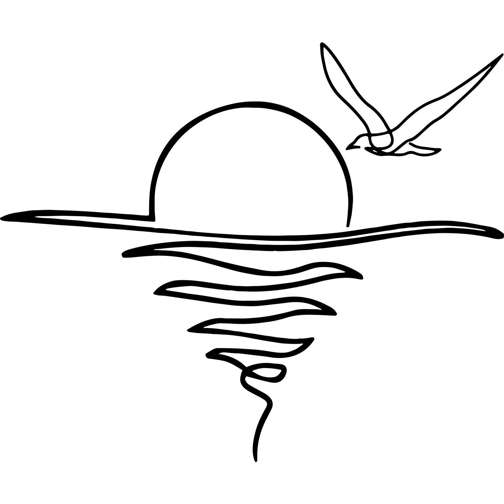 Wanddekoobjekt Sonnenaufgang Metall Wanddekoration,Möwe,Abstrakte Linien,Wasserwellen