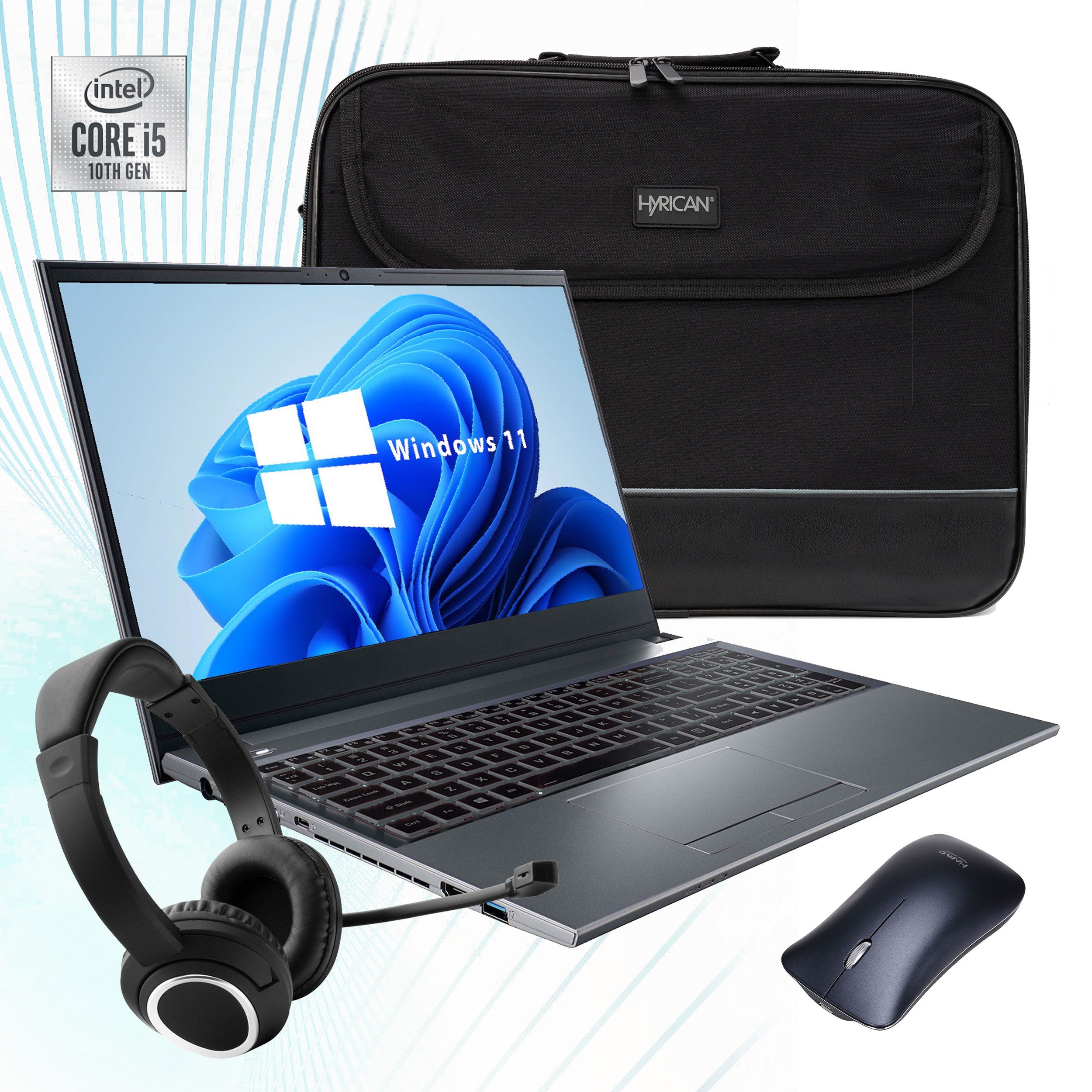 Hyrican Set 2460 inkl. Tasche, ST-GH577 Headset, MARVO DWM102BK Wireless Maus Notebook (39,62 cm/15,6 Zoll, Intel Core i5 10210U, UHD Graphics, 960 GB SSD, 16GB RAM)