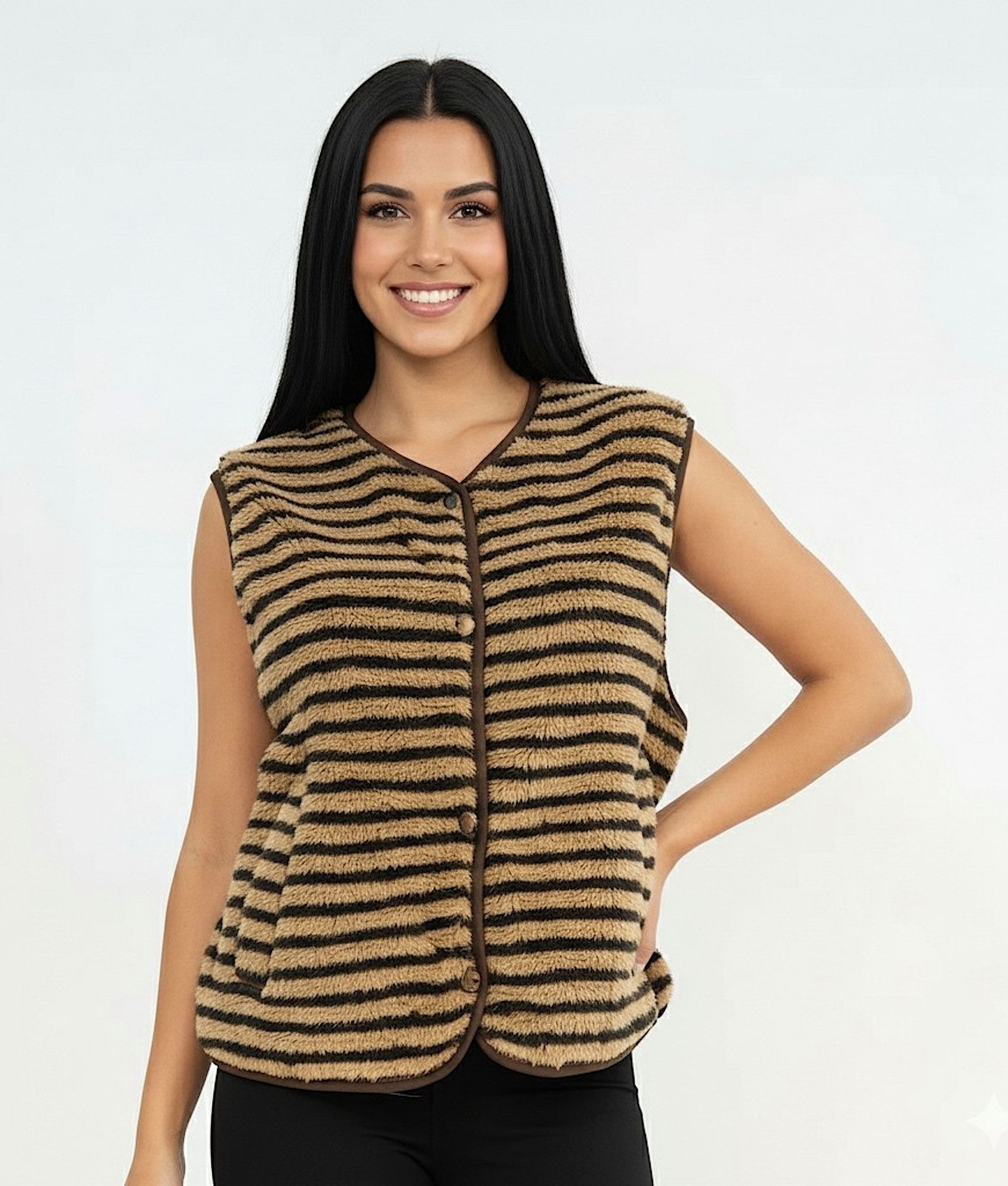 Worldclassca Fellimitatweste Worldclassca Teddy Weste Warm Kuschelig Streifen Kurz Ärmellos Neue Kollektion - Stilvolle und gemütliche Mode für Damen