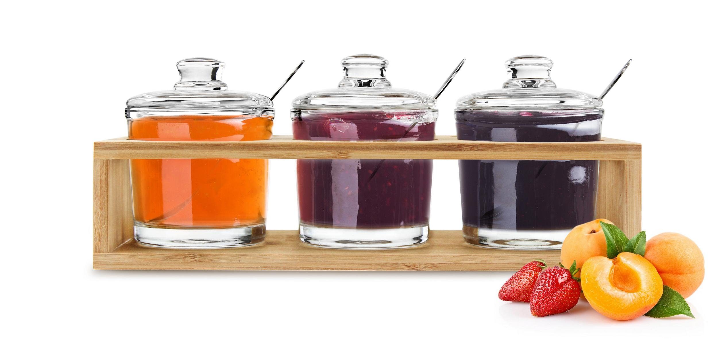 Sendez Gewürzbehälter 3 Gewürzgläser mit Holzgestell und Löffeln Gewürzdose günstig online kaufen