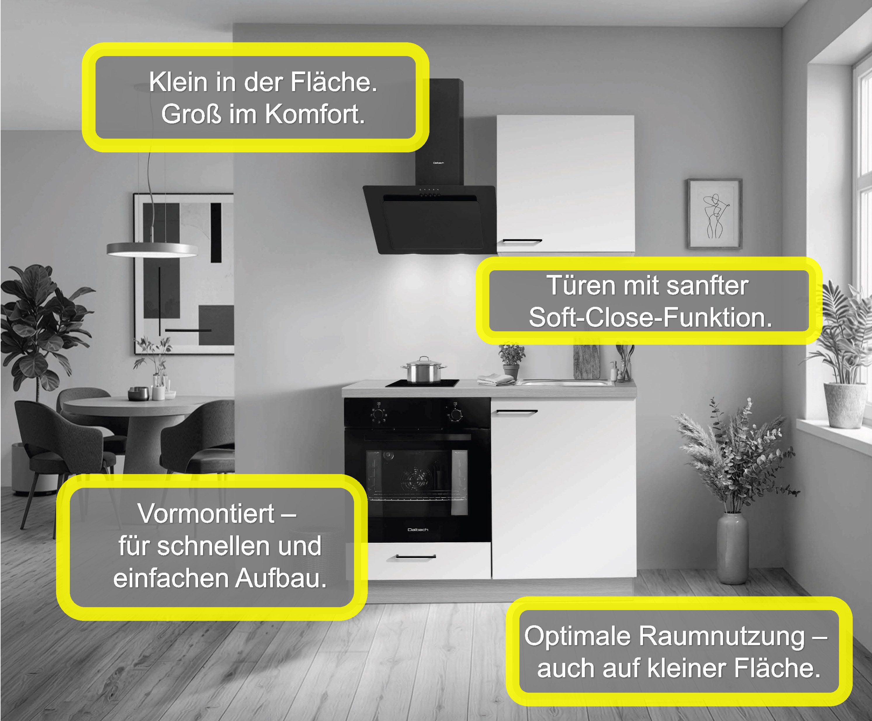 KOCHSTATION Küchenzeile KS-Solmera, Breite 120cm, vormontiert, wahlweise mit E-Geräten