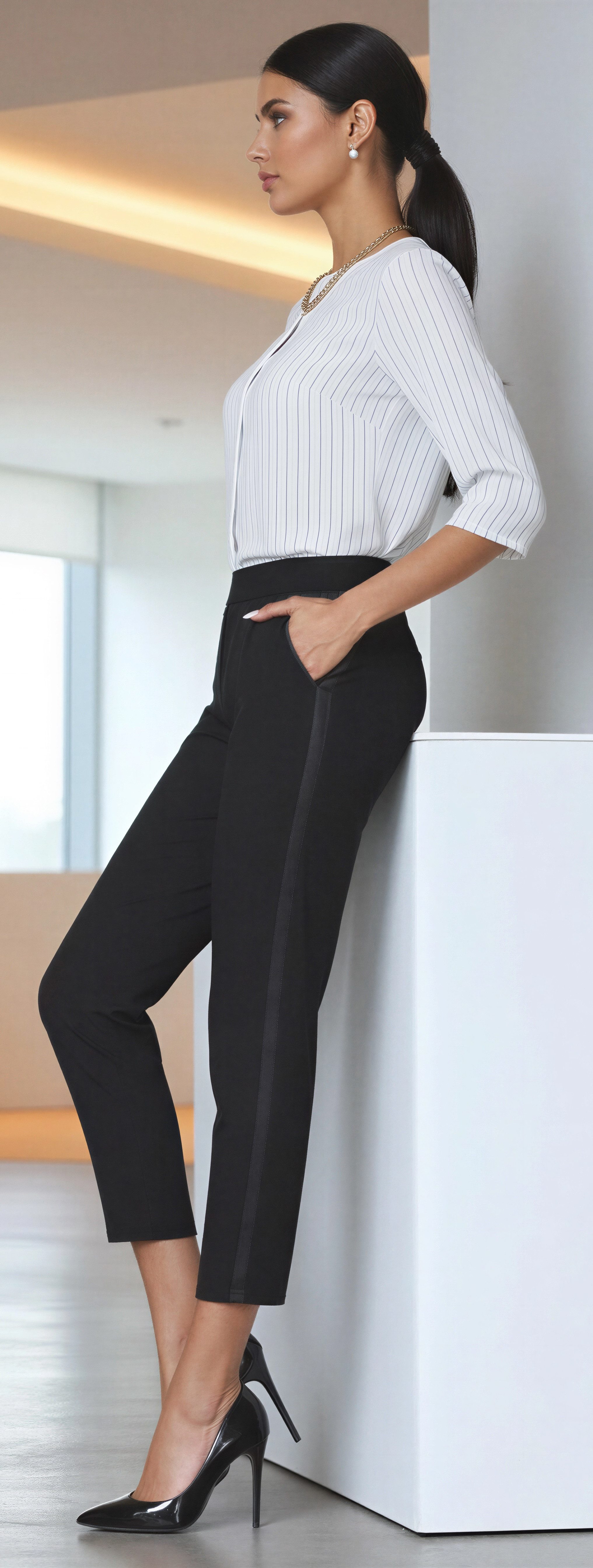 Bas Bleu 7/8-Hose mit Zierstreifen in Leder-Optik