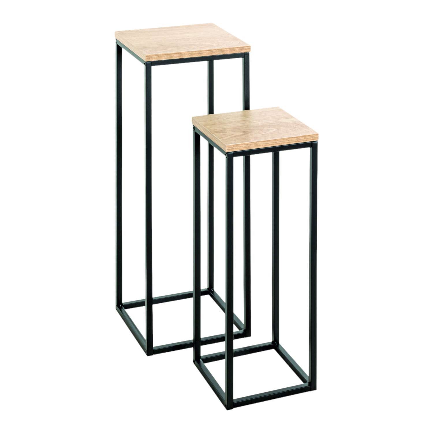 HAKU Blumentisch (2-St., 2er Set), Blumensäule Stahl schwarz Eiche Dekor