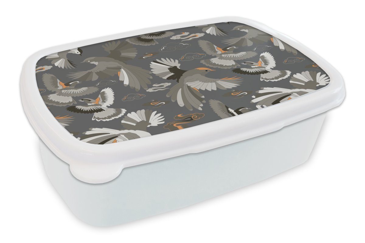 MuchoWow Lunchbox Vogel - Muster - Wolken, Kunststoff, (2-tlg), Brotbox für Kinder und Erwachsene, Brotdose, für Jungs und Mädchen weiß