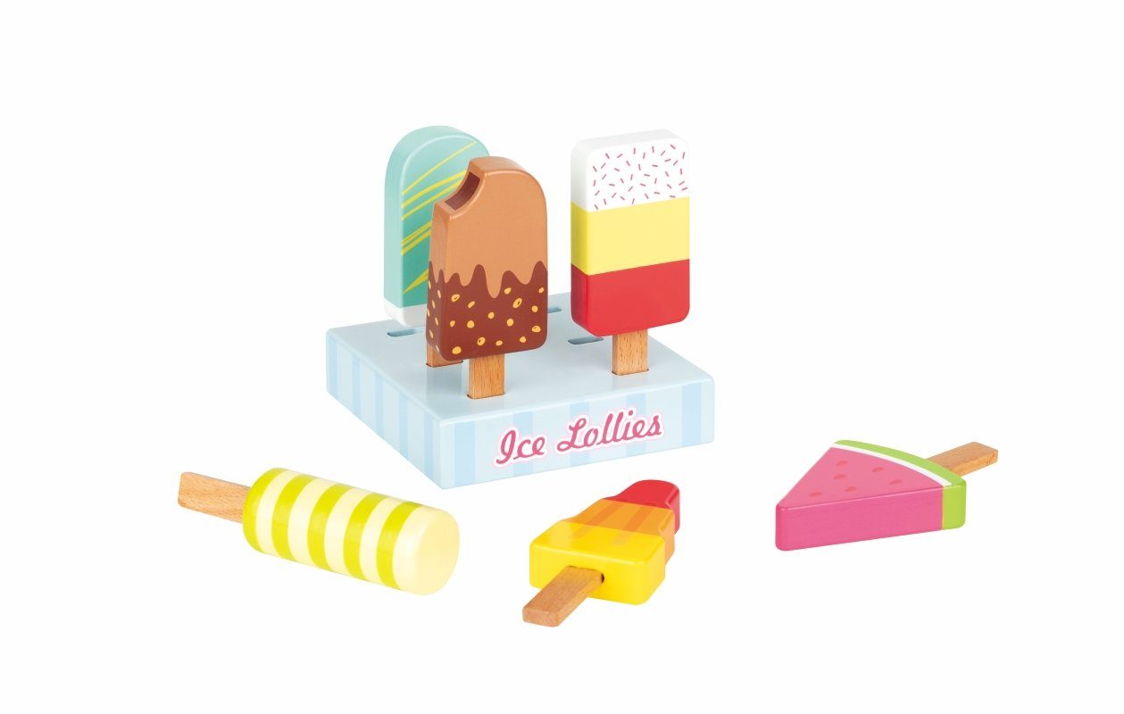Lelin Lernspielzeug 40228 Holz - Eis und Eiscremeständer - 6 Stieleis mit Aufbewahrung