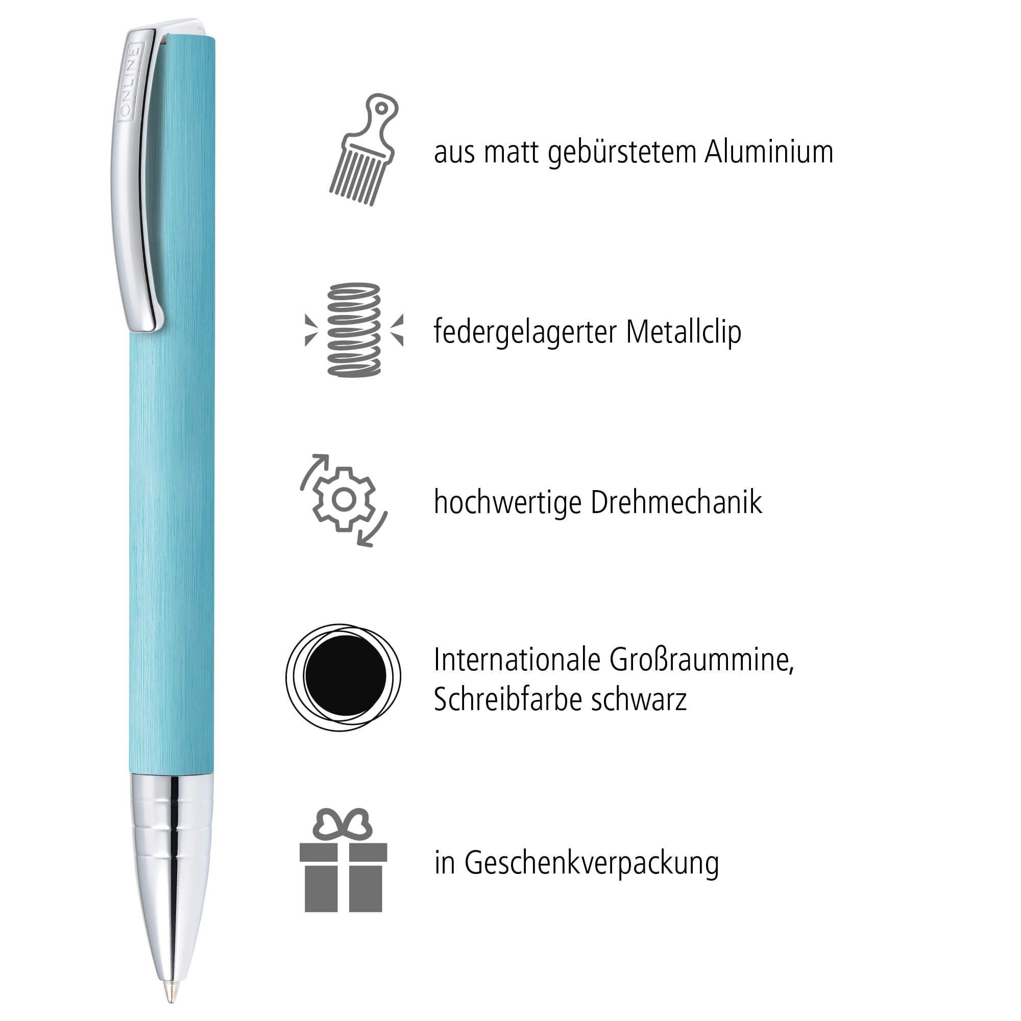 Online Pen Kugelschreiber Vision Drehkugelschreiber, (aus gebürstetem Aluminium, hochwertiger Kugelschreiber mit Drehmechanik), in Geschenkbox