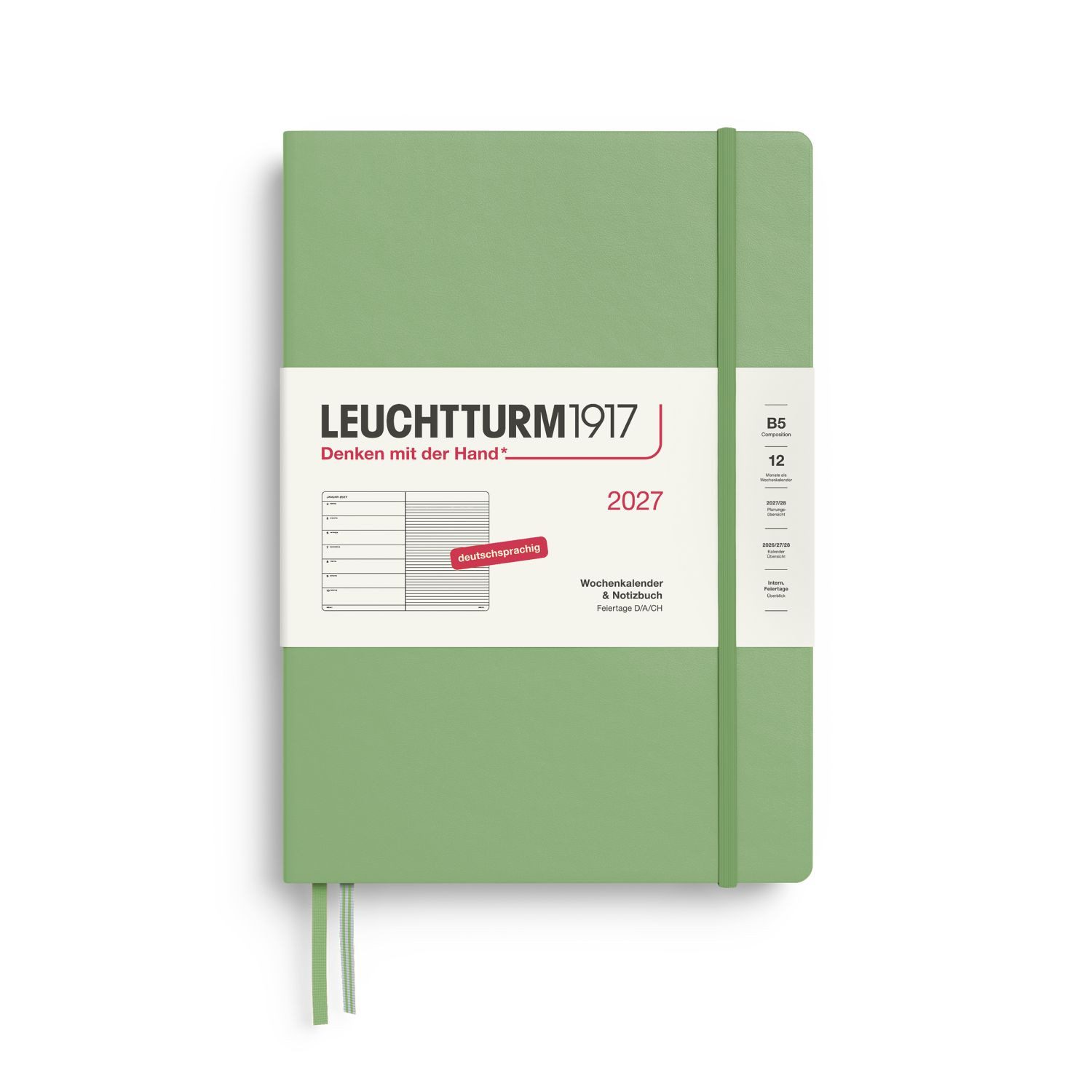 Leuchtturm1917 Taschenkalender Wochenkalender 2027 & Notizbuch Composition B5 Hardcover Salbei