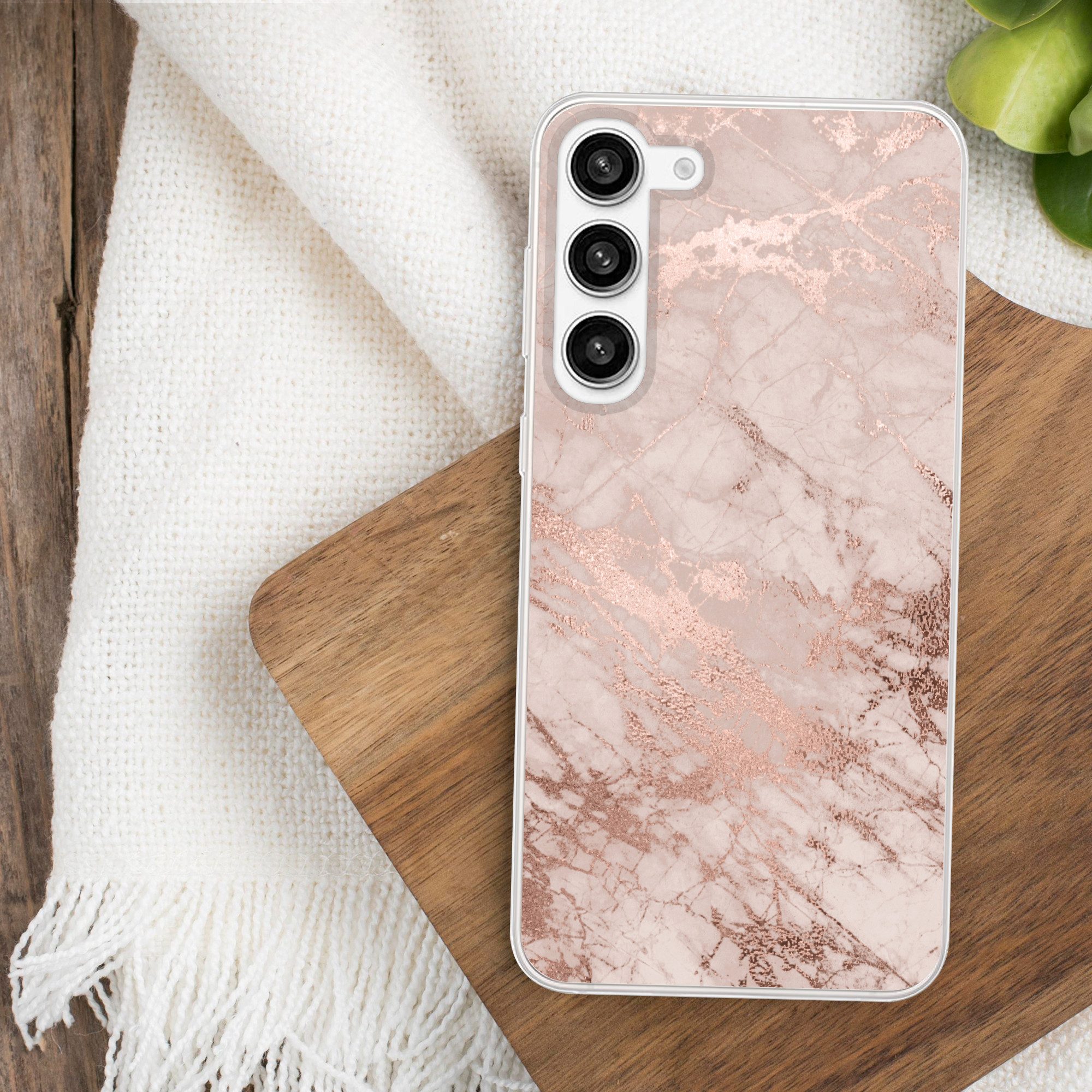 MuchoWow Handyhülle für Samsung Galaxy S23 Plus Marmor - Rosa - Luxus - Marmoroptik - Glit, Phone Case, Silikon, Schutzhülle Dünn