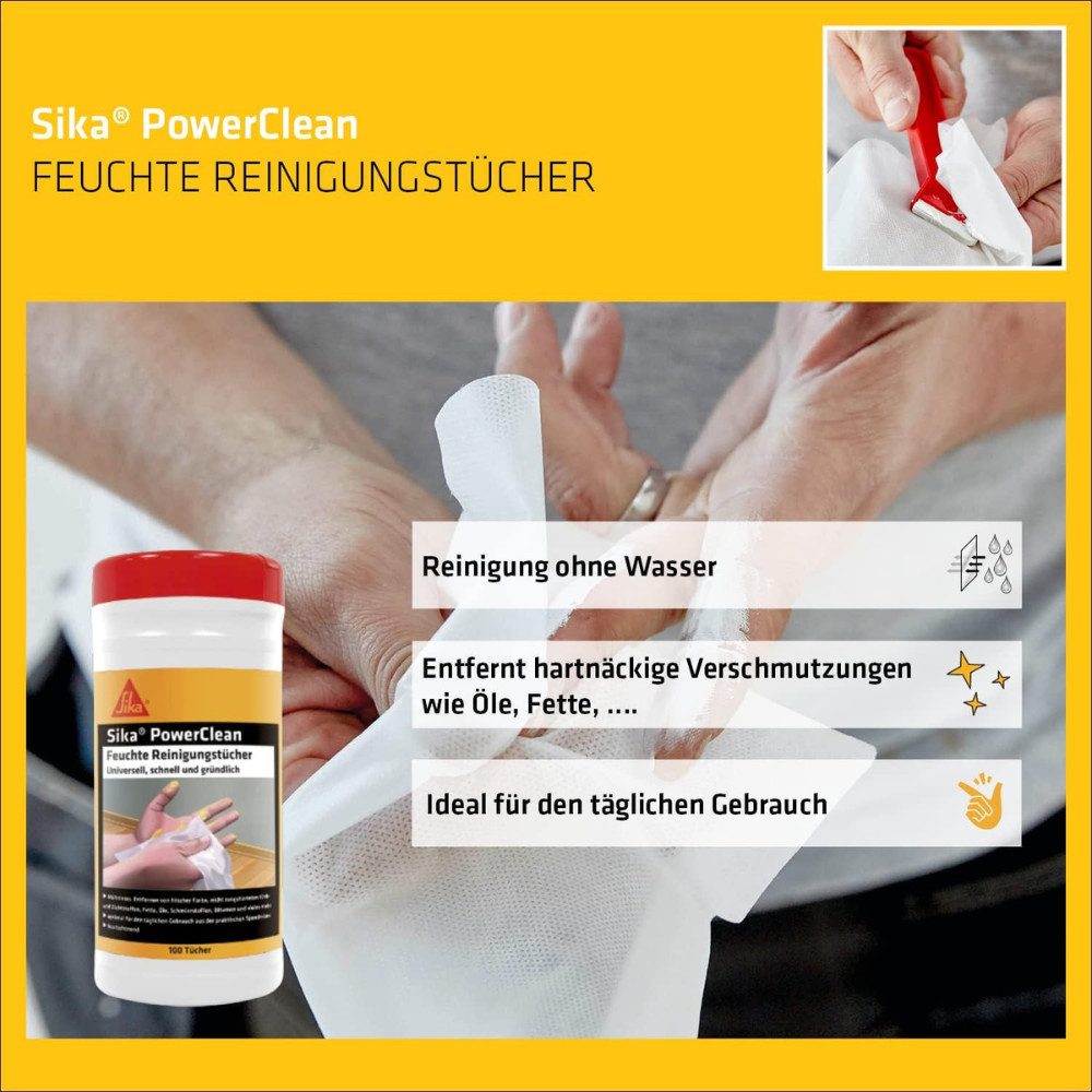 Sika PowerClean Reinigungstücher Reinigungstücher (1 Box a 100 Reinigungstücher, 100 Tücher in einer Box)