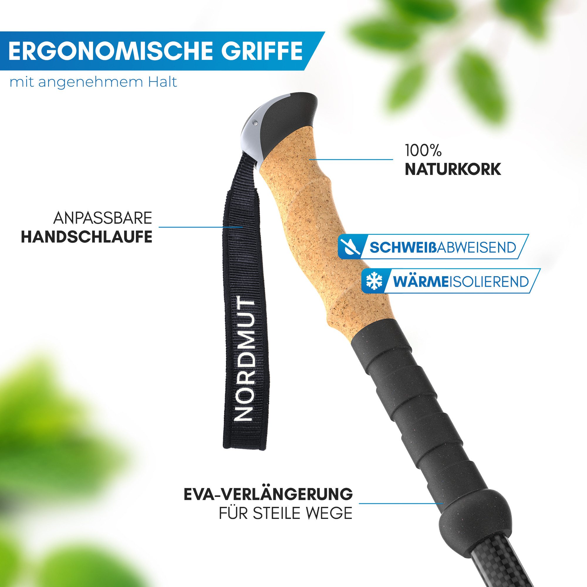 Nordmut Wanderstöcke NORDMUT® Wanderstöcke Teleskop – Nordic Walking Stöcke, ultraleicht, höhenverstellbar, ergonomisch