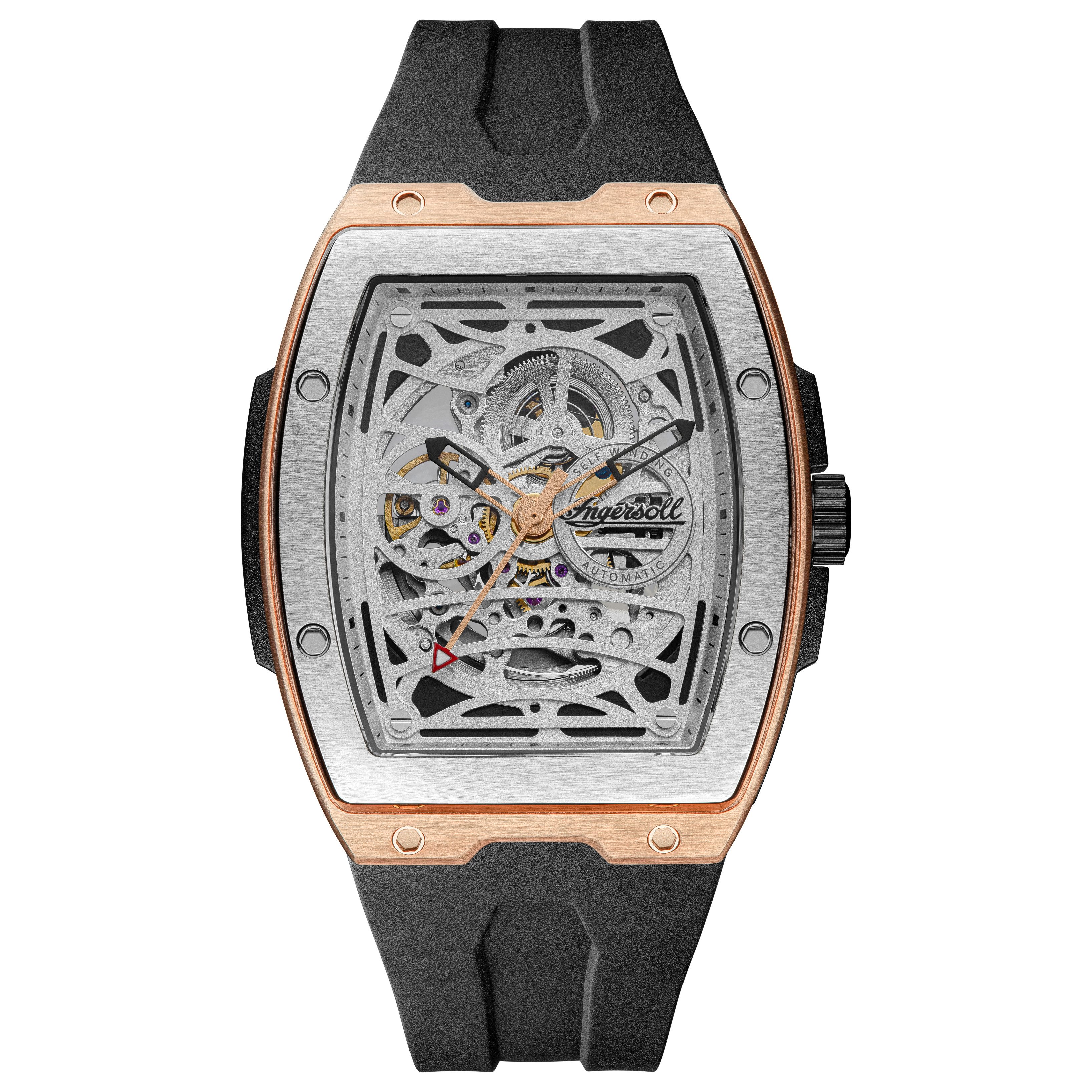 Ingersoll Automatikuhr The Challenger I12302, Armbanduhr, Herrenuhr, Mechanische Uhr, Silikonarmband, analog