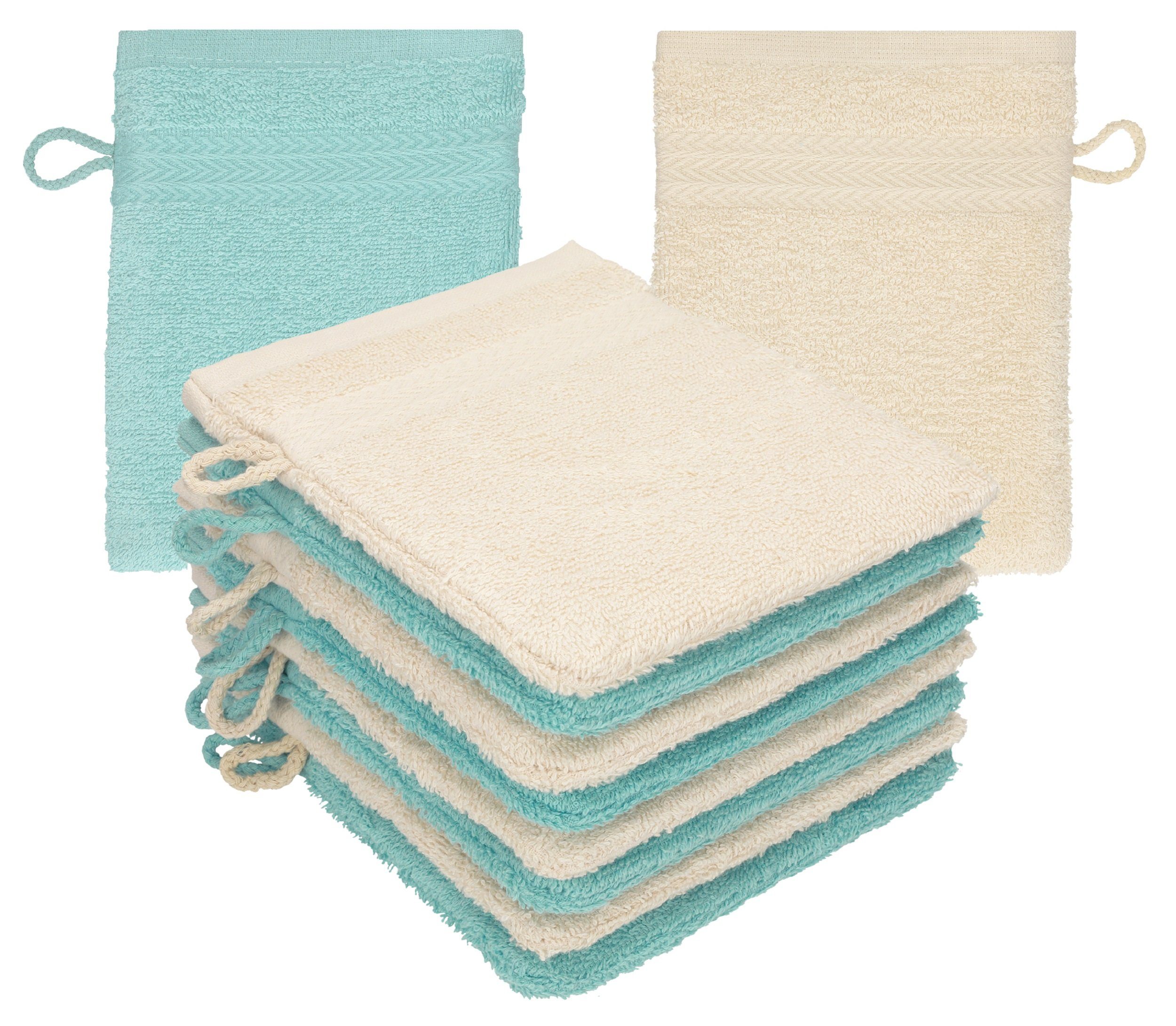 Betz Waschhandschuh 10 Stück Waschhandschuhe Waschlappen Set Premium 100% Baumwolle 16x21 cm Farbe Sand - Ocean