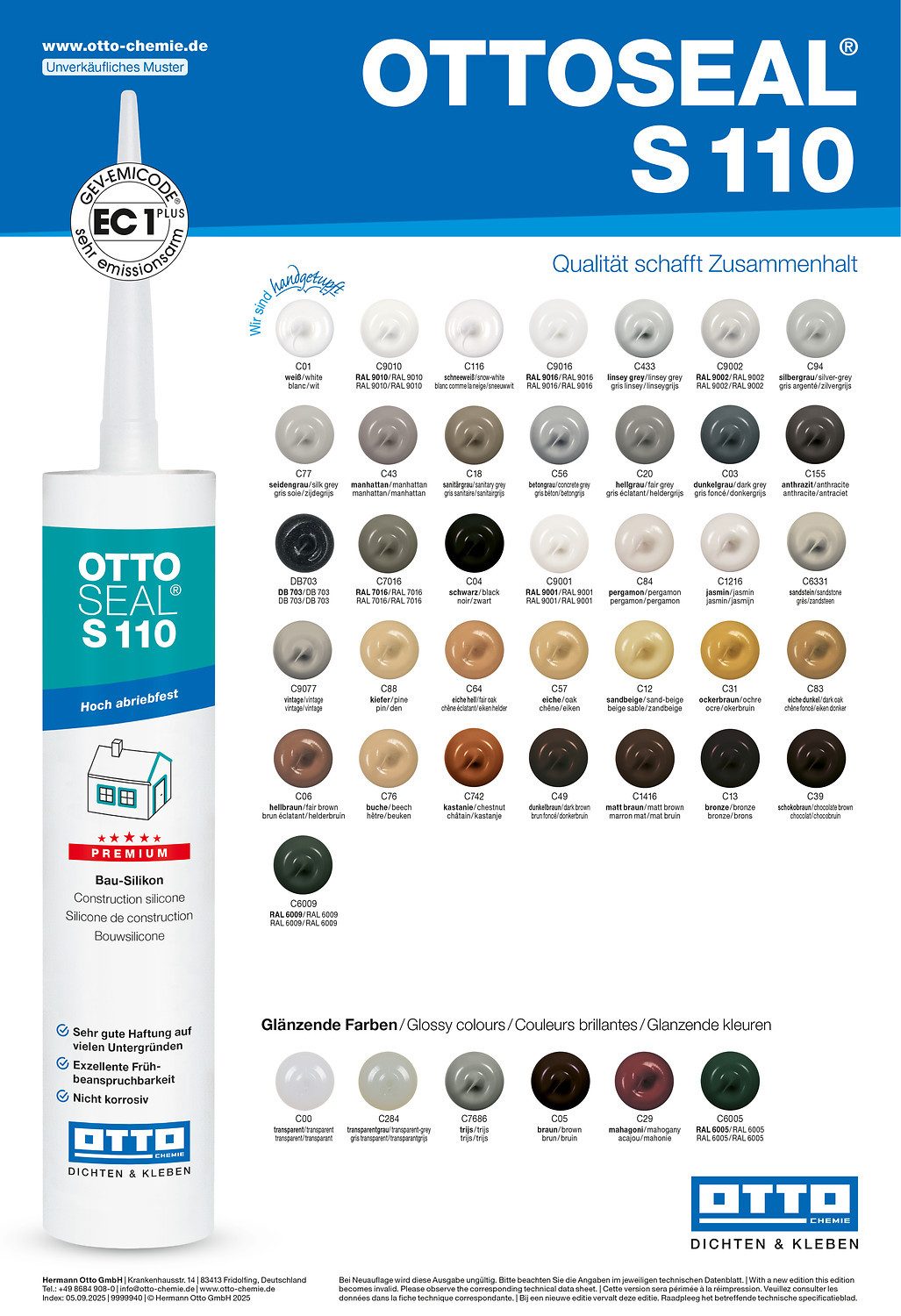 OTTO-Chemie Silikon Ottoseal S110 Premium-Bau-Silikon 310ml, Exzellente Verarbeitbarkeit, für innen und außen, ideal zum Abdichten – Bild 3 von 5