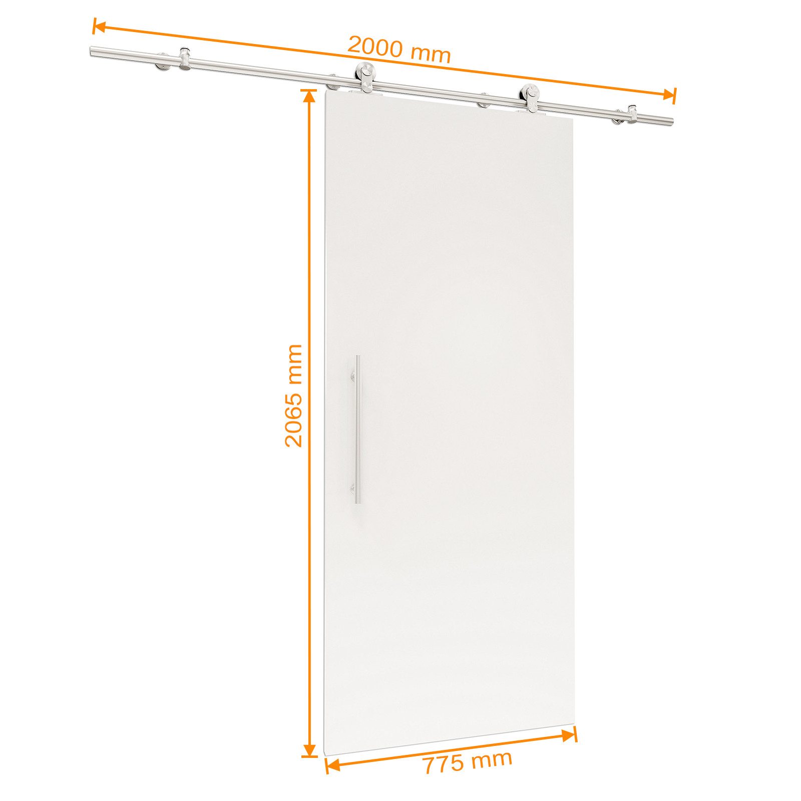 inova wohnen Schiebetür Holz Weiß 90 x 206,5 cm, Komplett Set offene Laufschiene Edelstahl