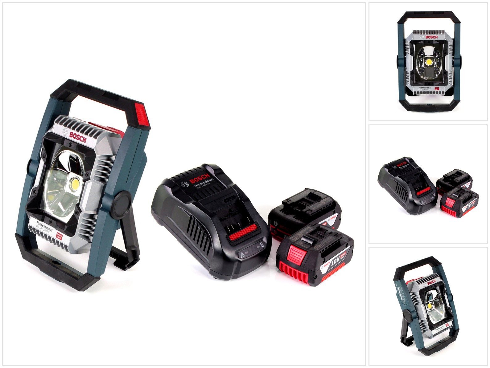 Bosch Professional Baustrahler GLI 18V-2200 C Akku Lampe 18V 2200lm Bluetooth (0601446501) + 2x 4