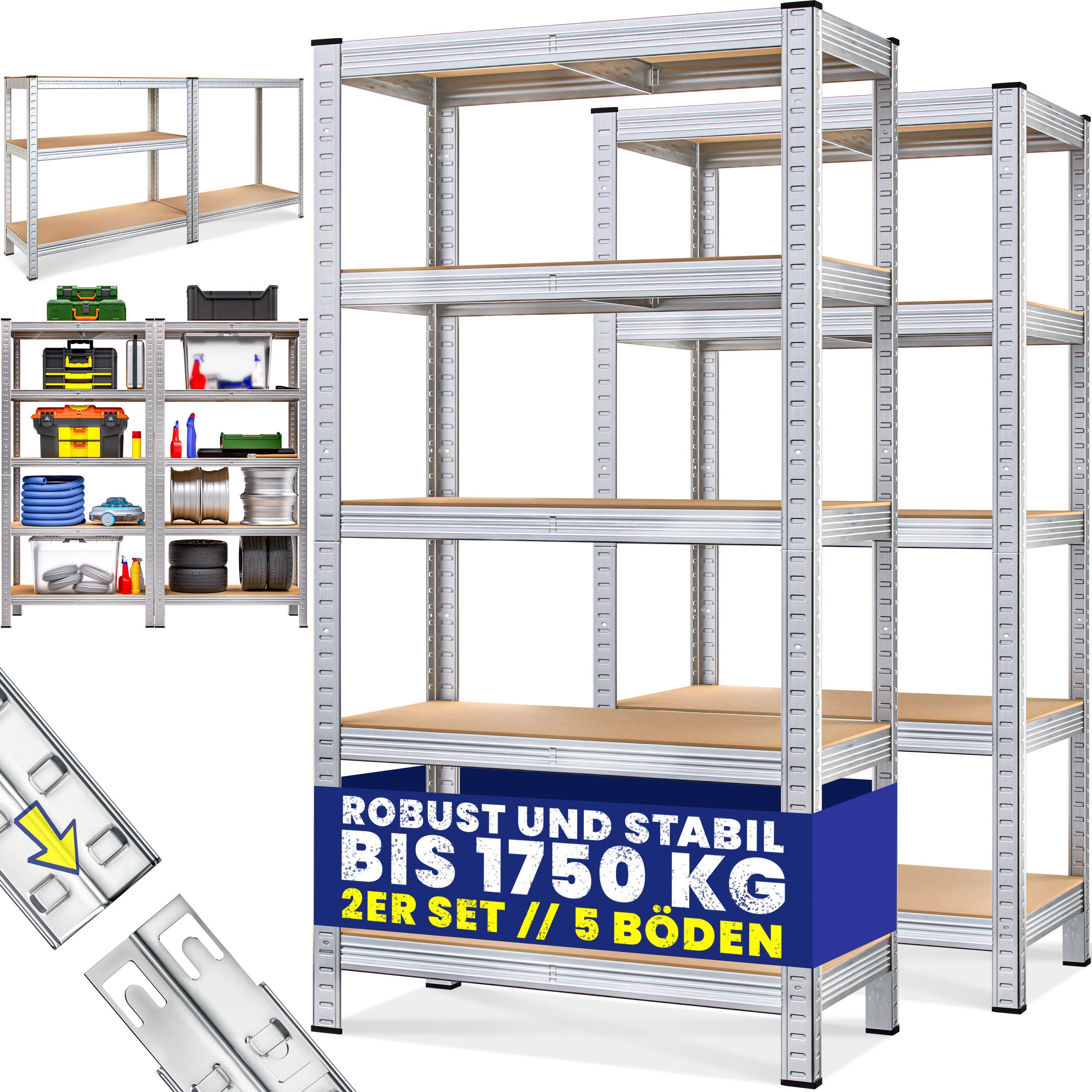 monzana Schwerlastregal, 2x 180x90x40cm Befestigungsmaterial 1750kg 10 MDF-Platten Kellerregal