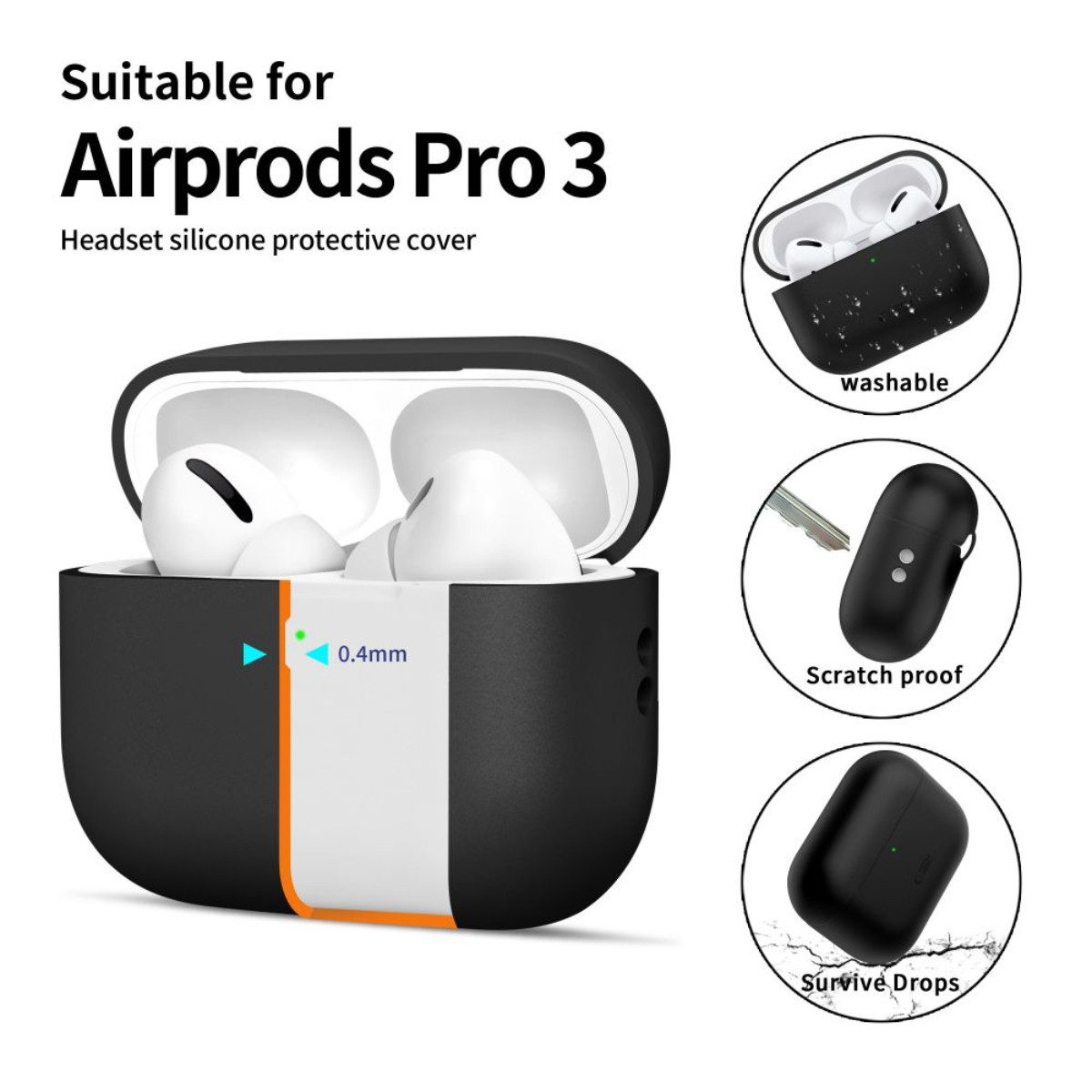 TECH PROTECT Kopfhörer-Schutzhülle Silikonhülle für AirPods Pro 3, Passgenauer Rundumschutz für das Ladecase – Bild 3 von 5
