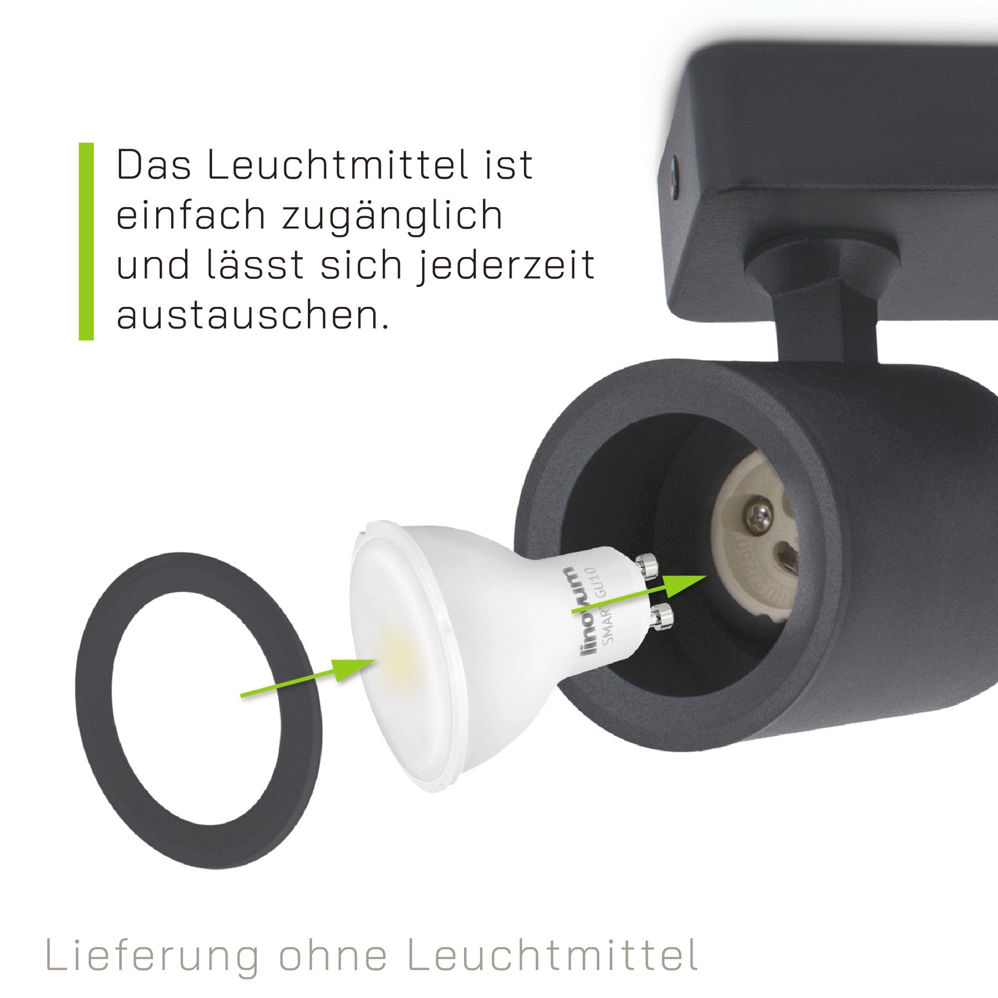 linovum LED in Aufbaustrahler Spots Leuchtmittel nicht schwenkbar, inklusive inklusive, nicht 2-flammig drehbar & schwarz Leuchtmittel Spotbalken TENJO