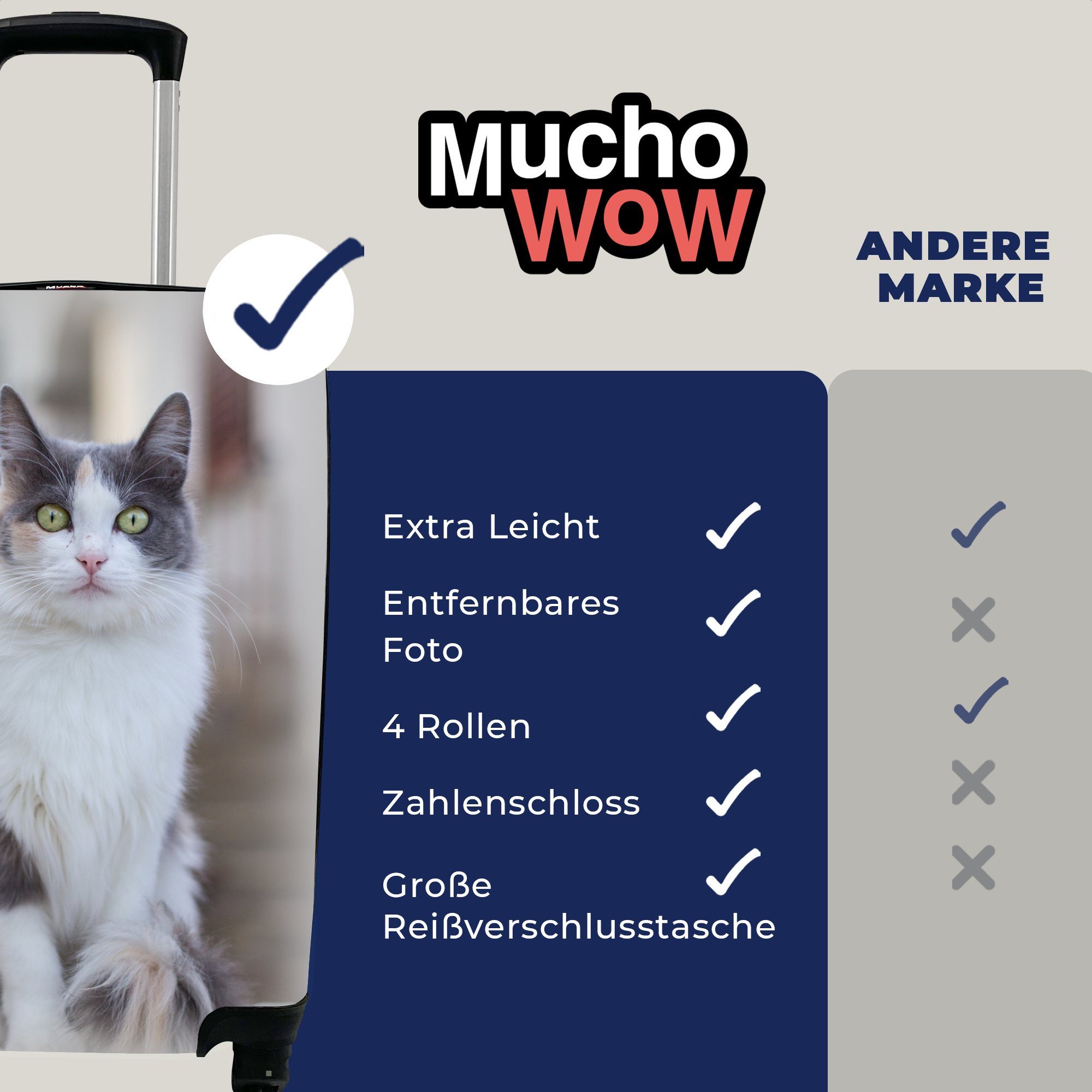 Katze - für Mädchen Trolley, - - 4 Ferien, Handgepäck rollen, Handgepäckkoffer - Reisetasche Jungen, MuchoWow Tisch mit Kinder Rollen, Reisekoffer - Porträt