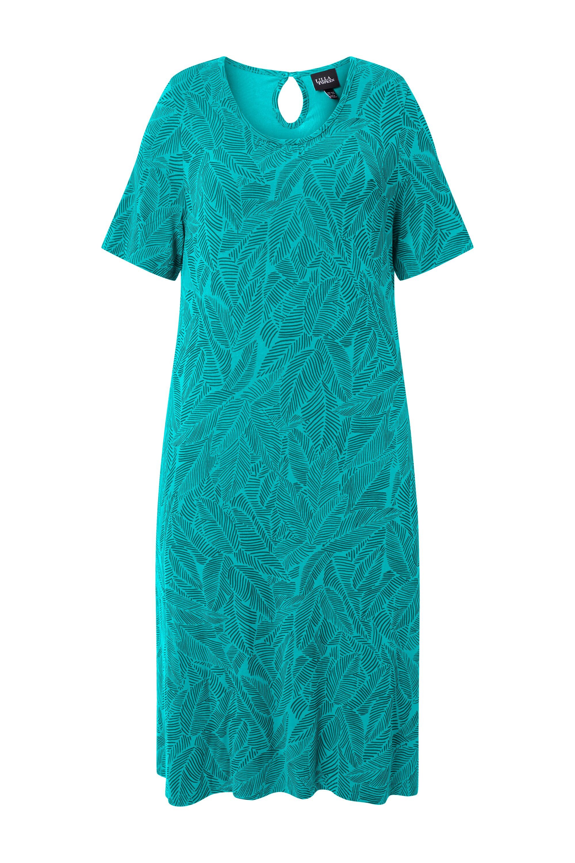 Jerseykleid Jerseykleid Blätter A-Linie Rundhals Halbarm
