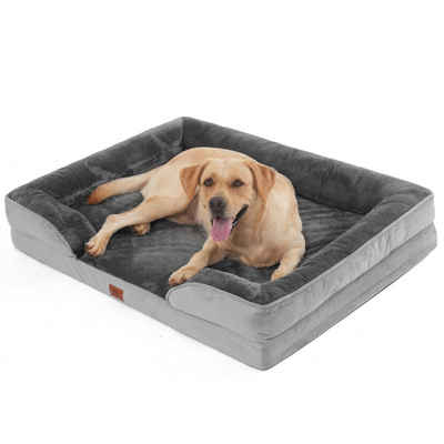 SLPRO Tierbett Hundebett orthopädisches Hundesofa für kleine & große Hunde grau, aus Flanell-Gemisch, 100 % PP-Baumwollfüllung & ovalem Memory-Schaumstoff, mit erhöhten Rändern, rutschfest & waschbar