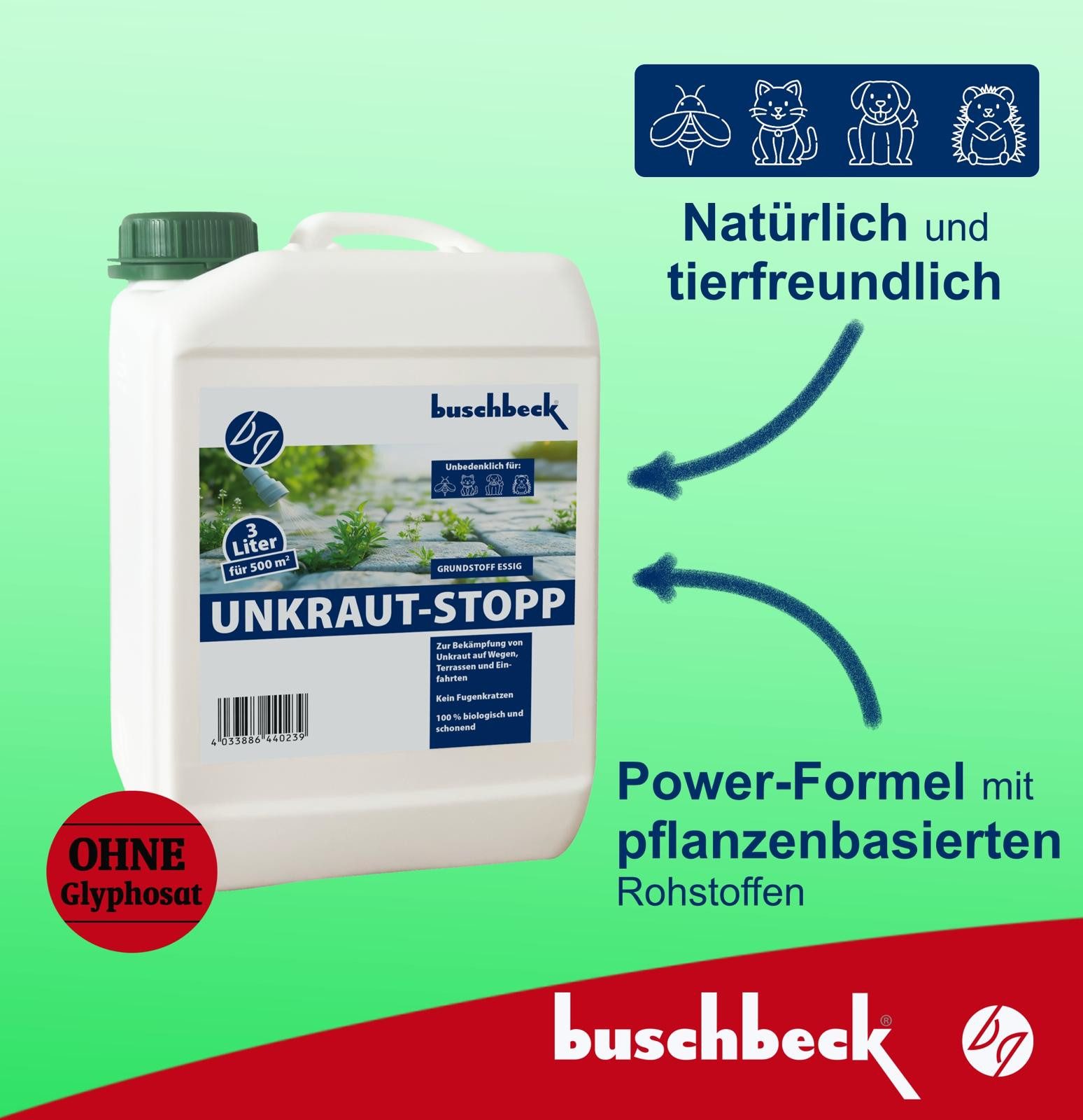 Rohrschneider Unkrautbekämpfungsmittel Buschbeck Unkraut-Stopp – natürlicher Unkrautvernichter bis 500 m²