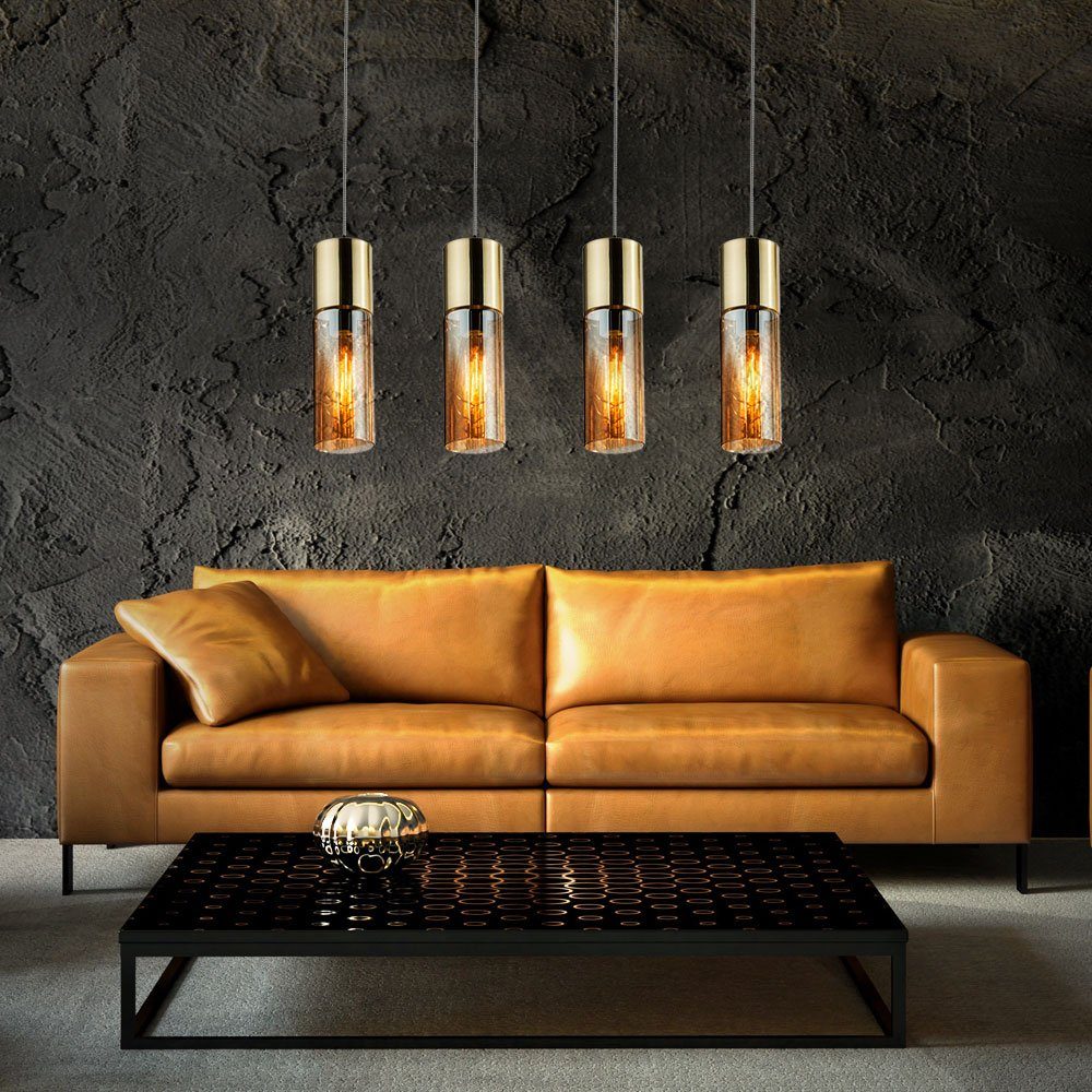 etc-shop LED Pendelleuchte, Leuchtmittel inklusive, Warmweiß, Messing Decken Pendel Lampe amber FILAMENT Glas Hänge