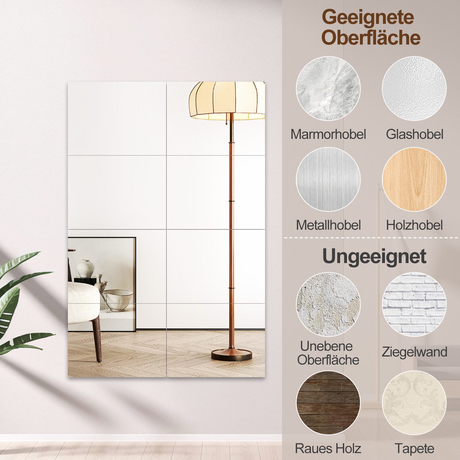 Youyijia Wandsticker Spiegelfliesen Selbstklebender Glasspiegelfliese Wandspiegel – Bild 4 von 5