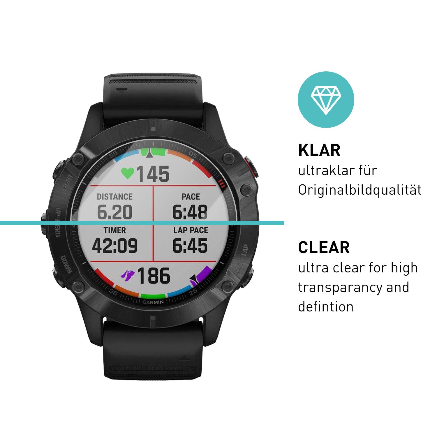 smartect Displayschutzglas Schutzglas Panzerfolie Klar für Garmin Fenix 6 / Fenix 6 Pro, Set, 3 Stück, Schutzfolie Glasschutz Bildschirm