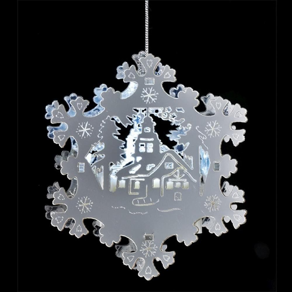 HI Christbaumschmuck 76134 LED Schneeflocke Modell Kirche Batteriebetrieb innen