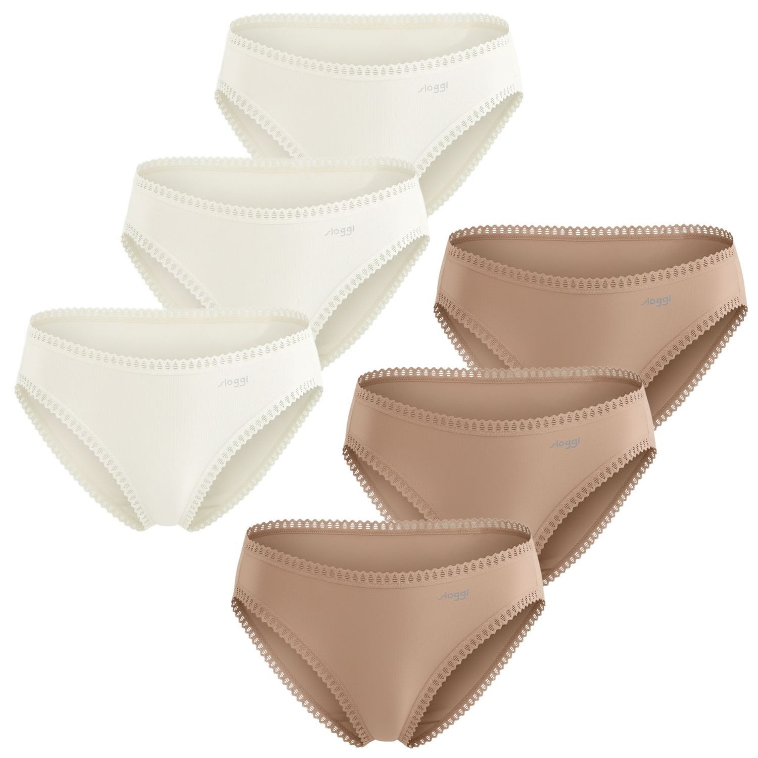 3 x weiß / 3 x beige