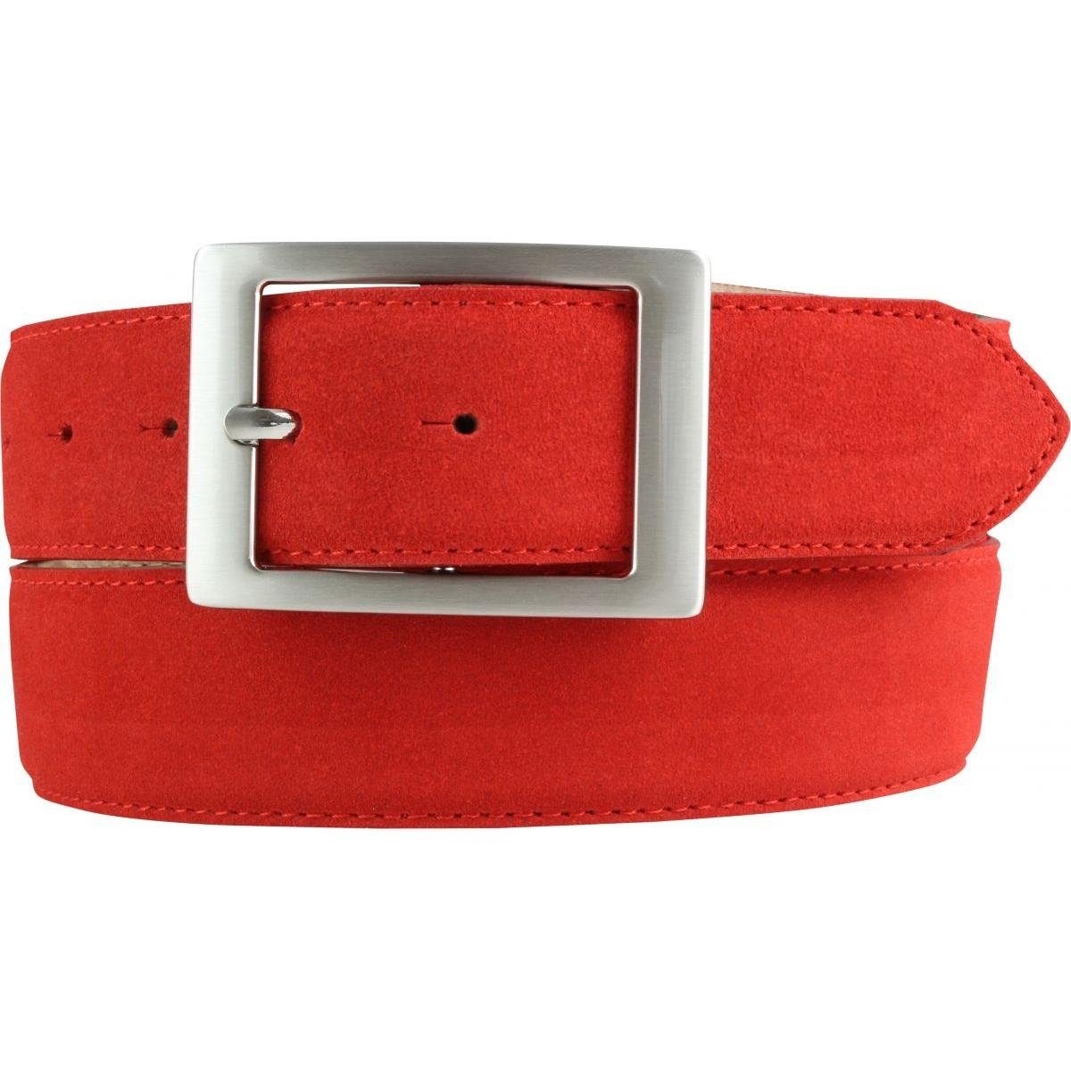 cm Doppel-Schnalle mit Herren-Gürtel Ledergürtel BELTINGER 4 Velour-Leder Rot, Silber Veloursleder - aus
