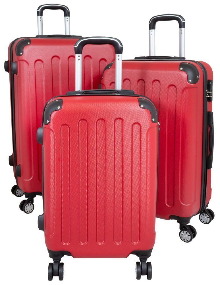 MONOPOL® Trendyshop365 Kofferset Avalon, Hartschale, 4 Farben, 4 Rollen, (robustes ABS, 3 tlg., Trolley-Set), Zahlenschloss, Doppelrollen, extra Kantenschutz, 2 Tragegriffe rot | Trolley-Sets