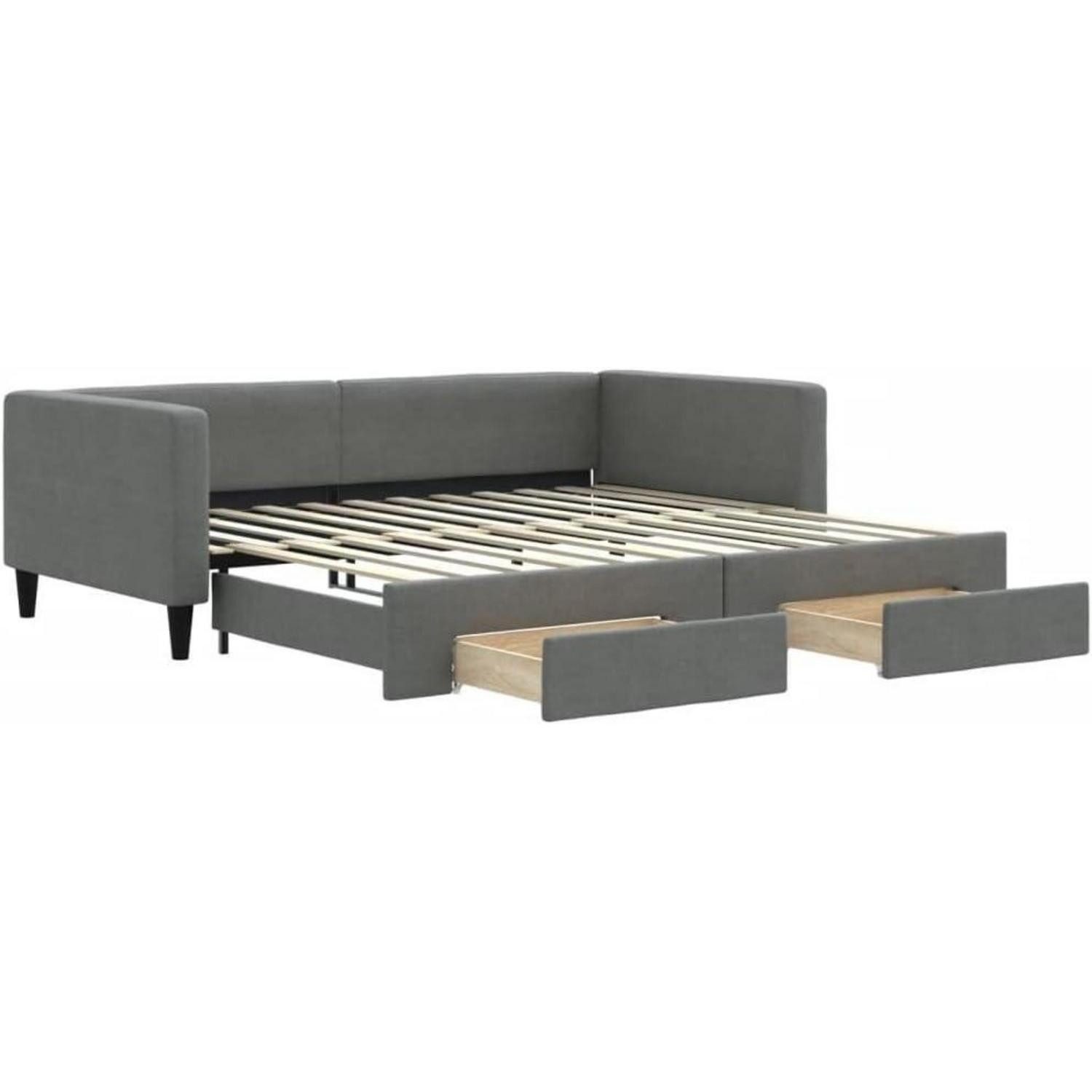 LuxusKollektion Schlafsofa Tagesbett Ausziehbar 100 x 200 mit Bettkasten & Schublade Dunkelgrau