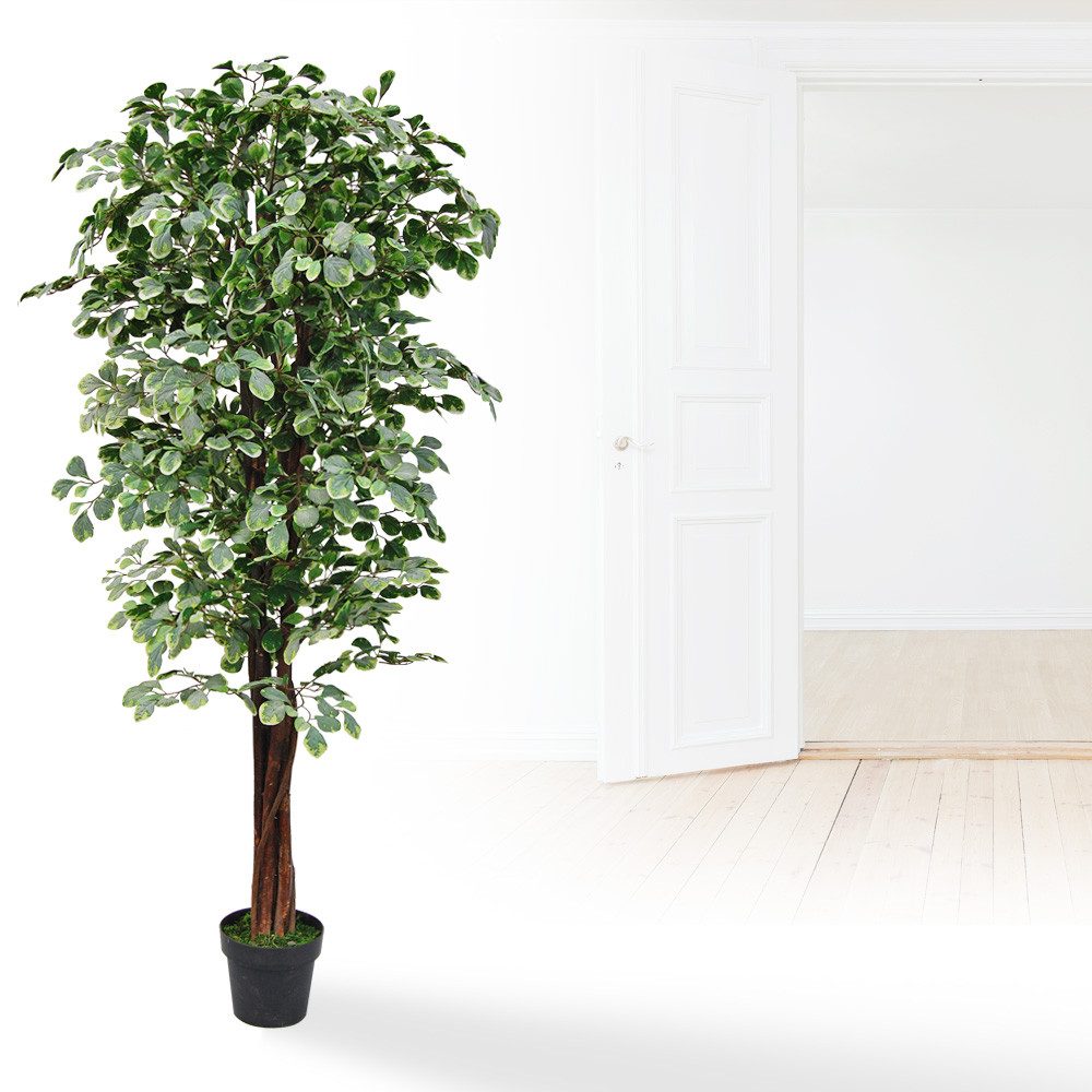 Kunstbaum Ficus Benjamin Kunstpflanze Künstliche Pflanze mit Echtholz 180 cm Ficus Benjamin, Decovego, Höhe 180 cm
