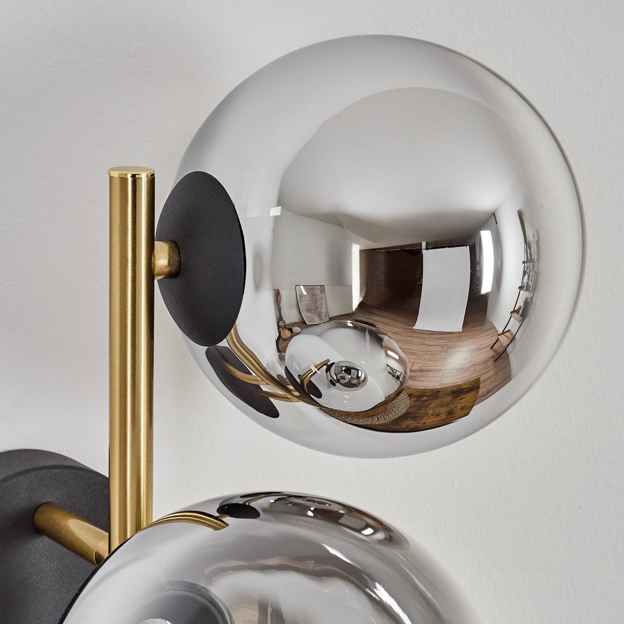 hofstein Wandleuchte Wandlampe aus Metall/Glas in Schwarz/Gold/Chrom/Rauch/Klar, moderne Wandleuchte im Retro/Vintage-Design (Schirme 15 cm), E14